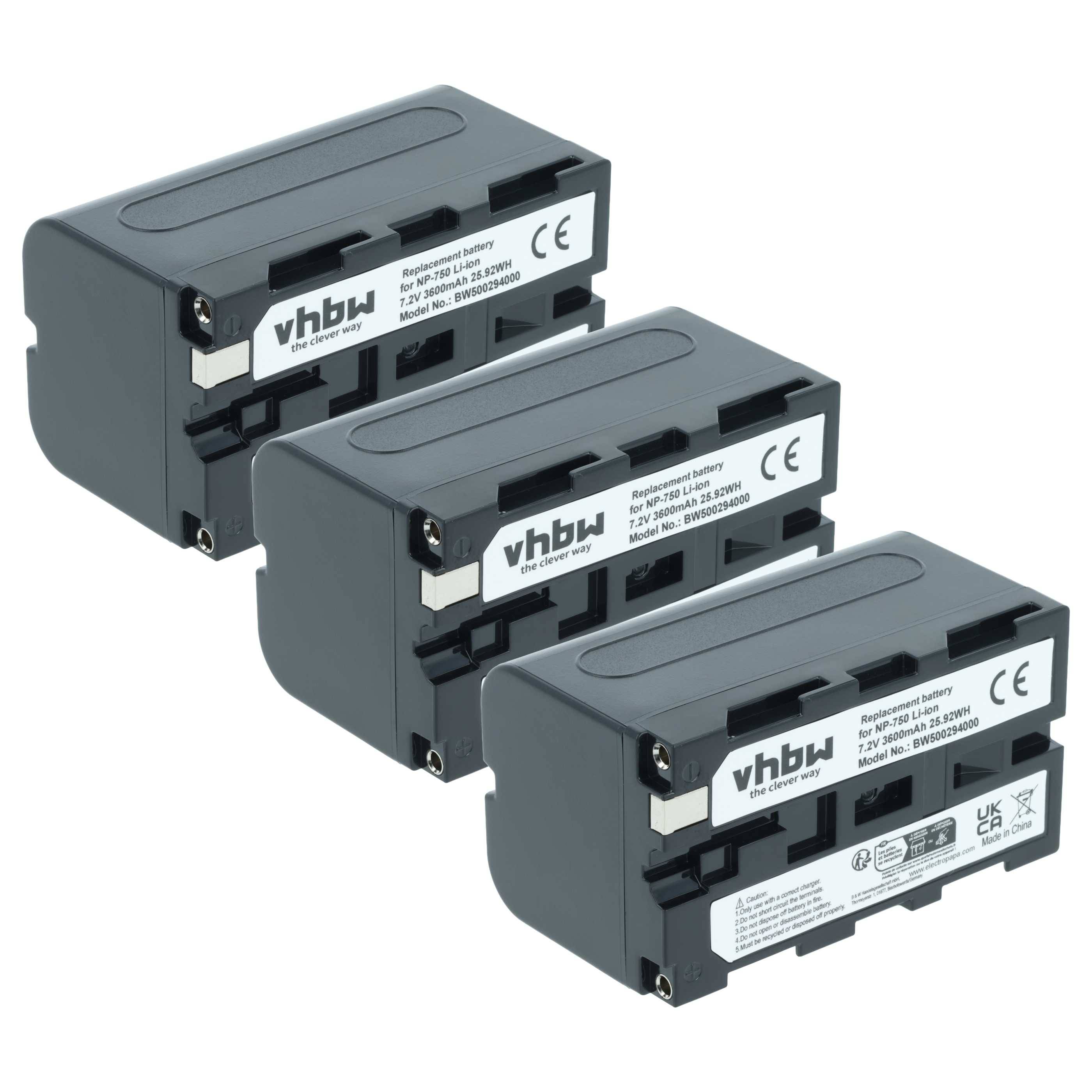 vhbw 3x Akku kompatibel mit Sony MVC-FD, MVC-FD100, MVC-FD200, MVC-FD5, MVC-FD51, MVC-FD7 Videokamera Camcorder (3600 mAh, 7,2 V, Li-Ion)