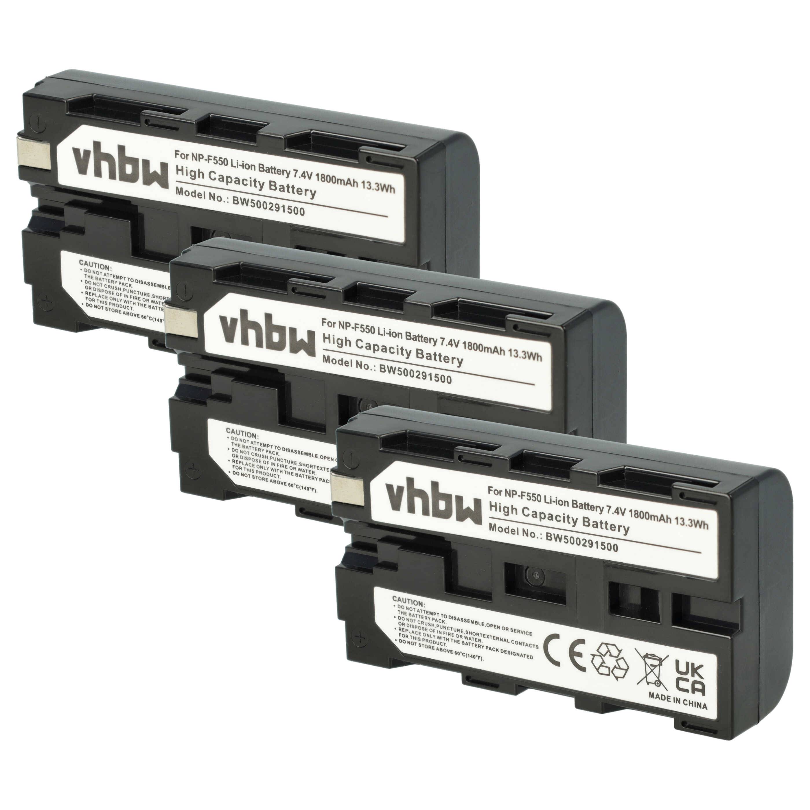 vhbw 3x Akku kompatibel mit Aputure AMARAN ALH198 | CRI 95+ Videokamera Camcorder (1800 mAh, 7,2 V, Li-Ion)