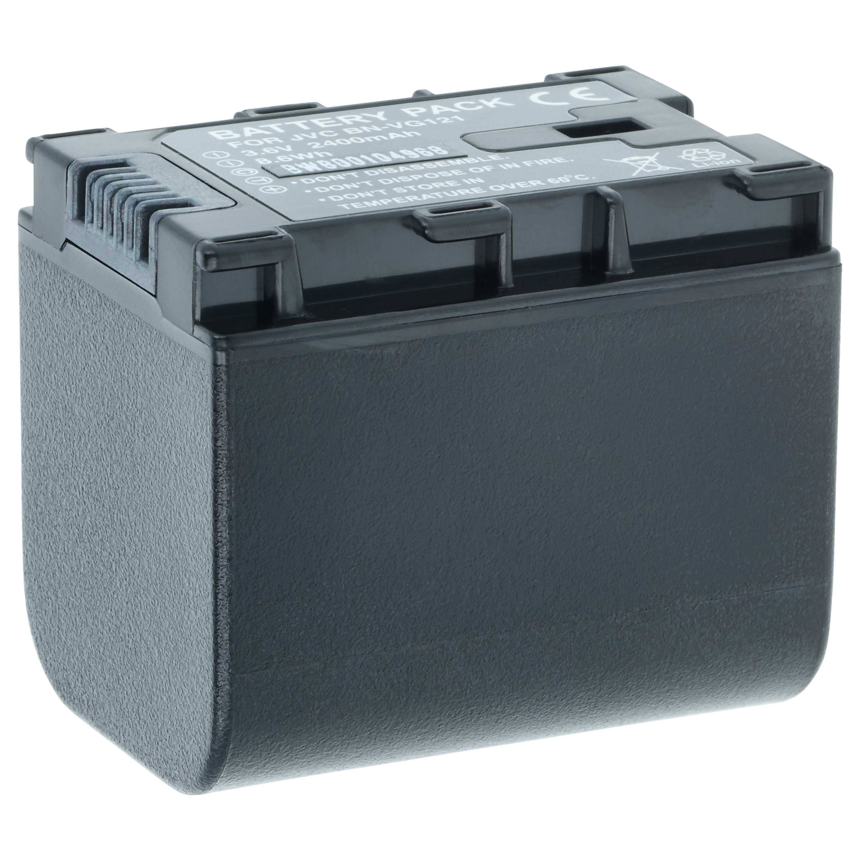 Ein schwarzes wiederaufladbares Batteriepack mit sichtbaren Anschlussklemmen oben.