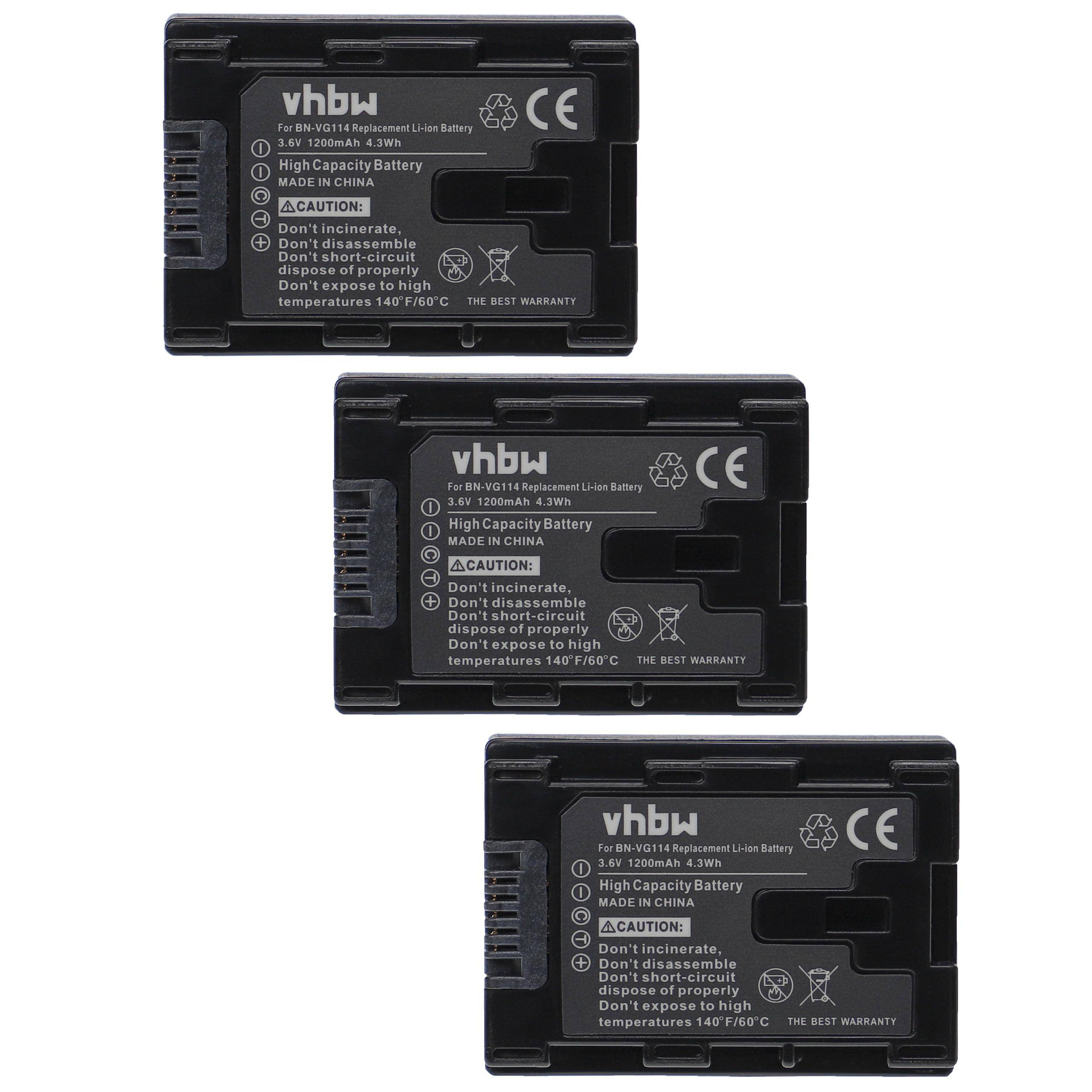 vhbw 3x Akku kompatibel mit JVC GZ-HM310, GZ-HM320, GZ-HM320BUS Videokamera Camcorder (1200 mAh, 3,6 V, Li-Ion) + Infochip