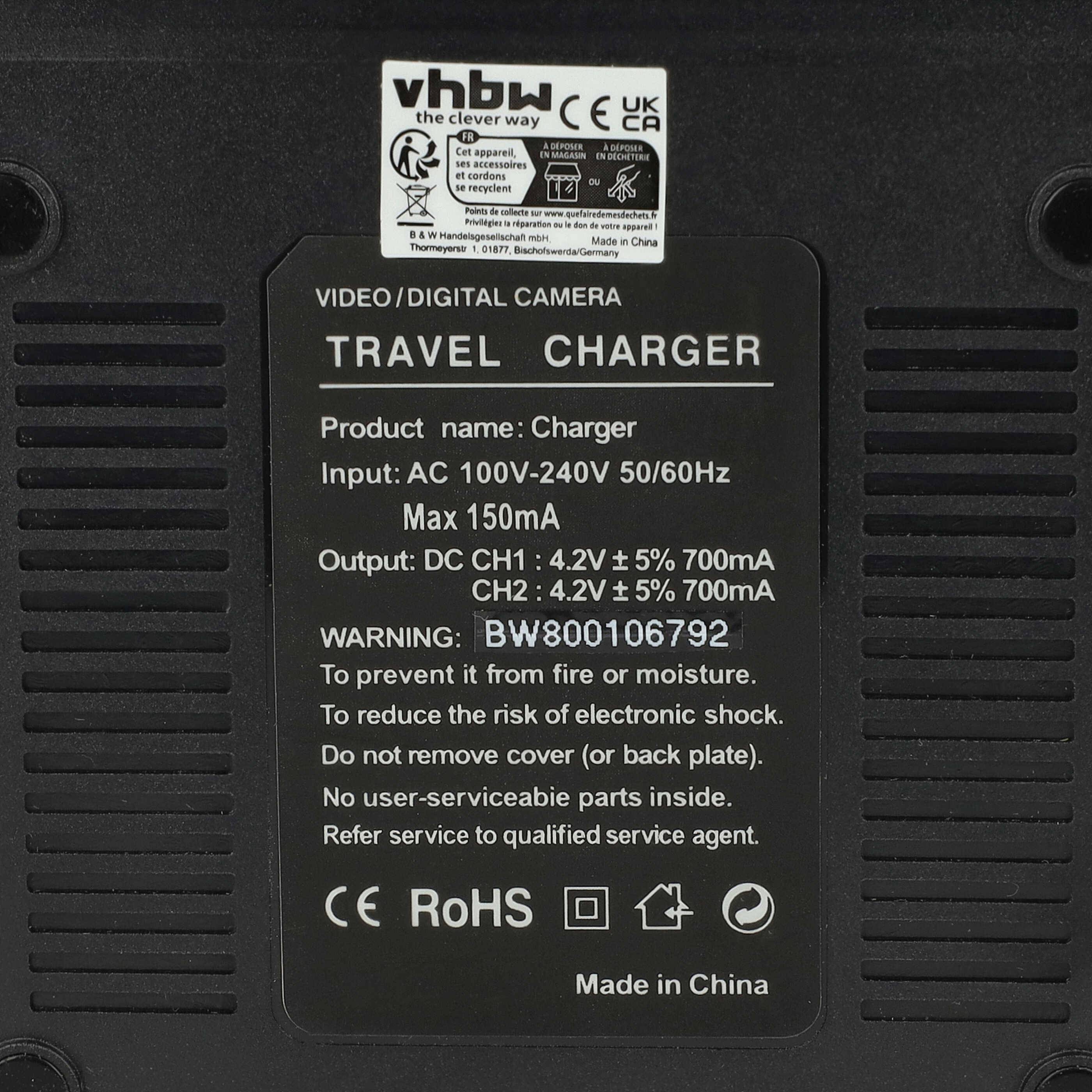 vhbw Dual Ladegerät kompatibel mit Panasonic SDR-H100, SDR-H85, SDR-S45, SDR-S50, SDR-S70, SDR-T50 Kamera Camcorder Action Cam-Akku - Ladeschale