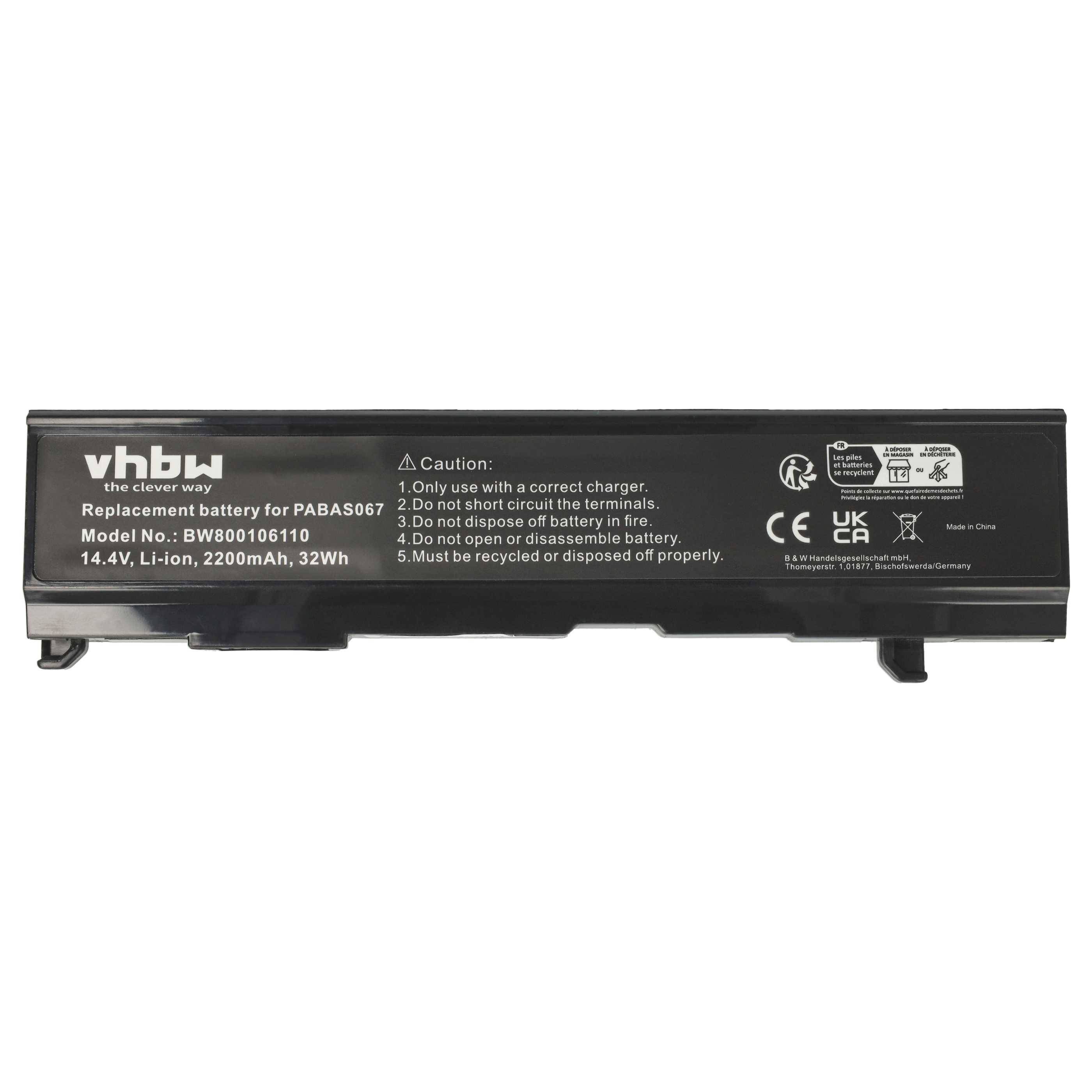 vhbw Akku kompatibel mit Toshiba Satellite A105-S271X, A105-S2xxx, A105-S361X, A110-101, A105-S361 Notebook (2200mAh, 14,4V, Li-Ion)