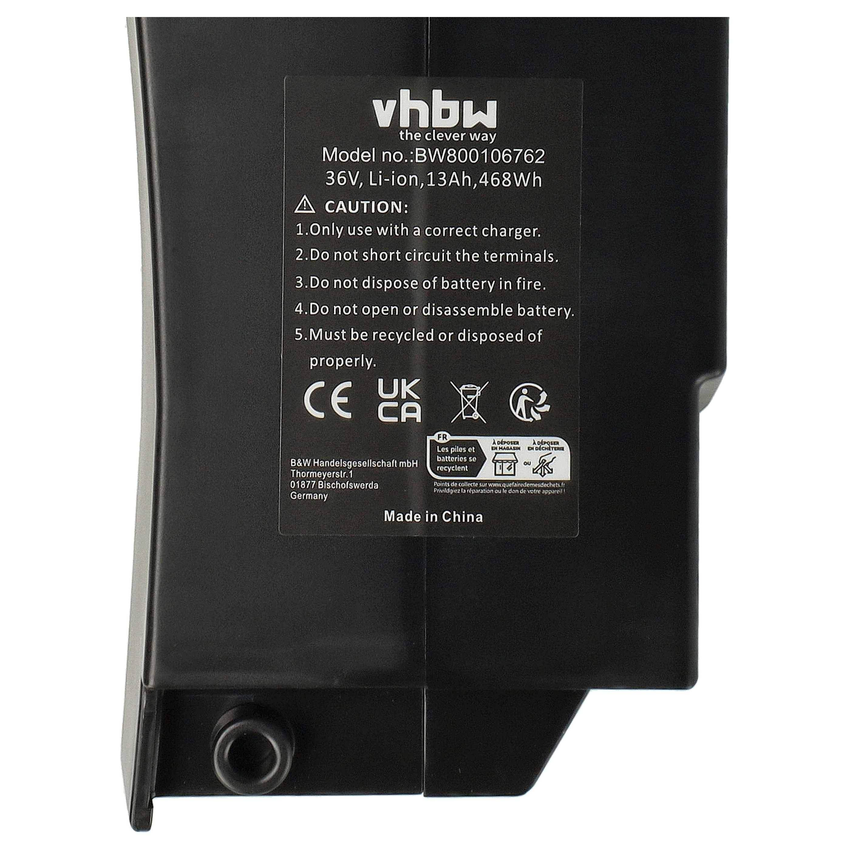 vhbw Akku kompatibel mit Kalkhoff Connect Lady 8C 8-G Nexus, Lady C8 8-G Nexus E-Bike (13 Ah, 36 V, Li-Ion) - Schwarz