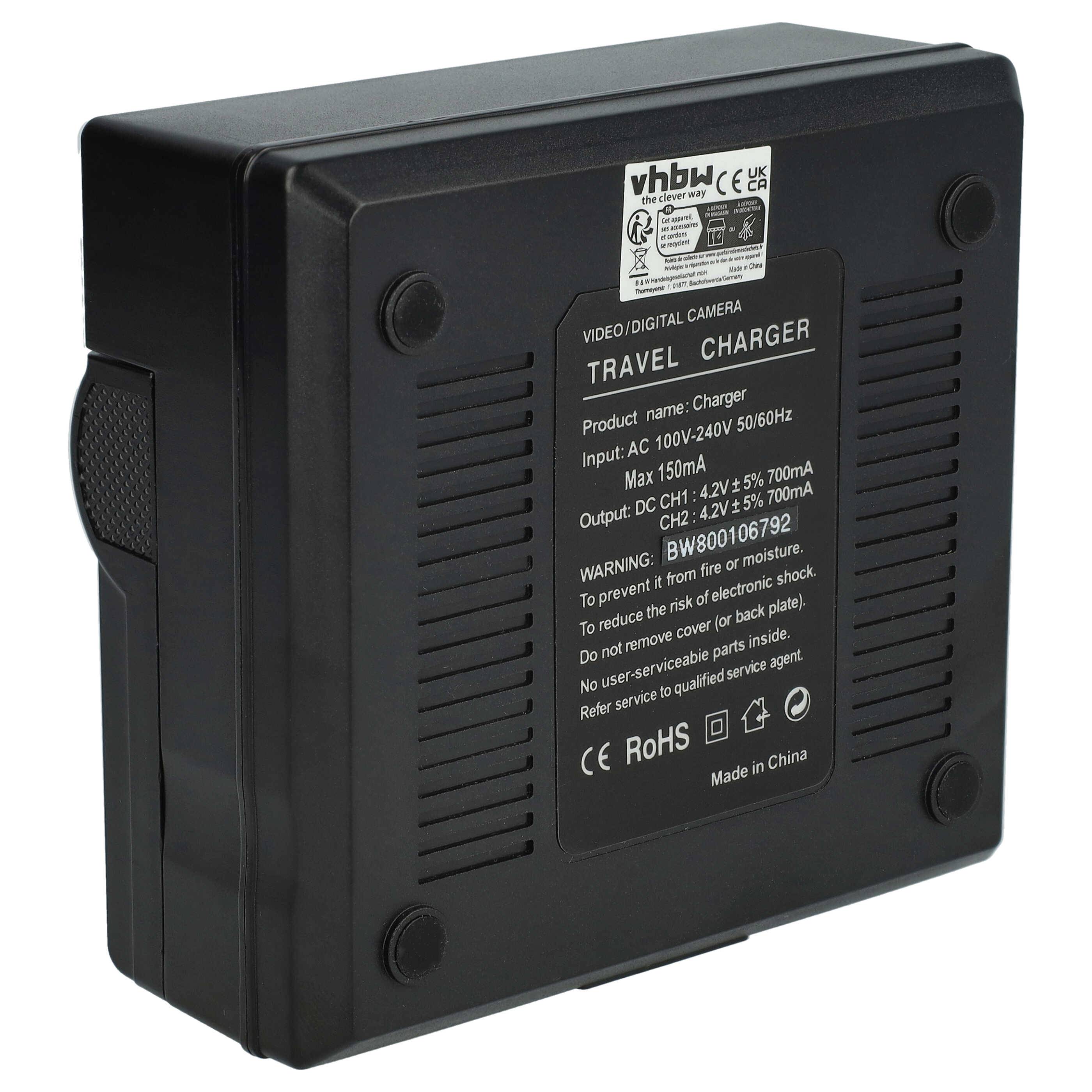 vhbw Dual Ladegerät kompatibel mit Panasonic SDR-H100, SDR-H85, SDR-S45, SDR-S50, SDR-S70, SDR-T50 Kamera Camcorder Action Cam-Akku - Ladeschale