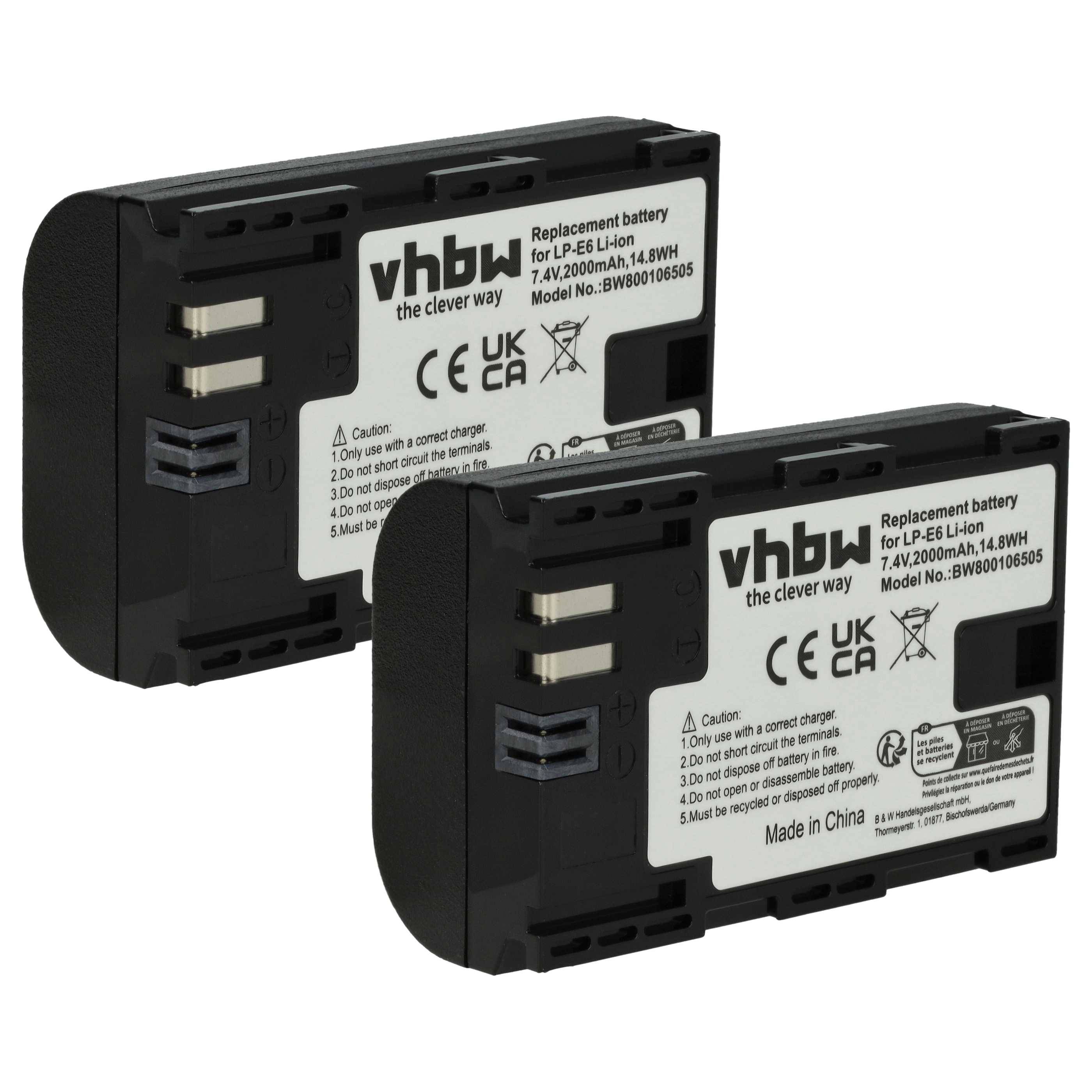 vhbw 2x Akku kompatibel mit Canon XC10, WFT-E5, WFT-E7, XC15 Kamera (2000 mAh, 7,2 V, Li-Ion), Infochip