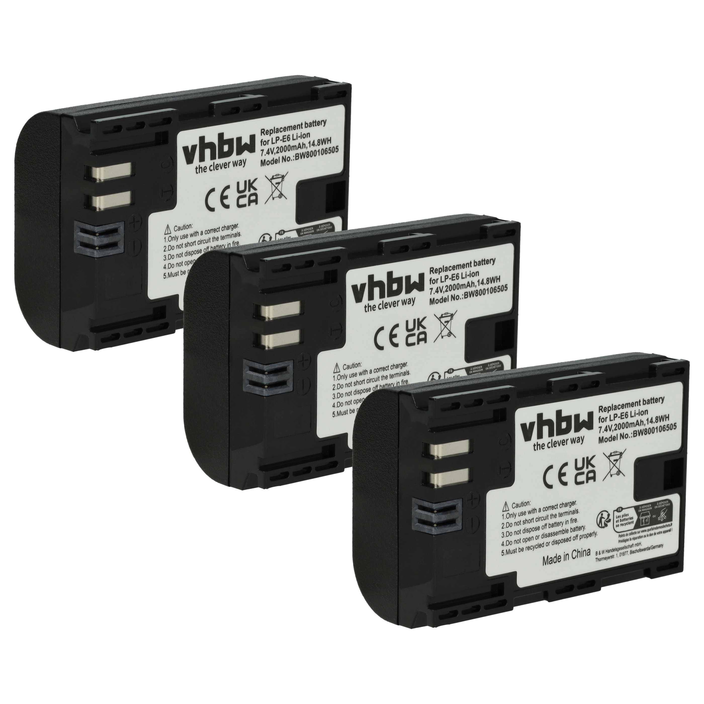 vhbw 3x Akku kompatibel mit Canon XC10, WFT-E5, WFT-E7, XC15 Kamera (2000 mAh, 7,2 V, Li-Ion), Infochip
