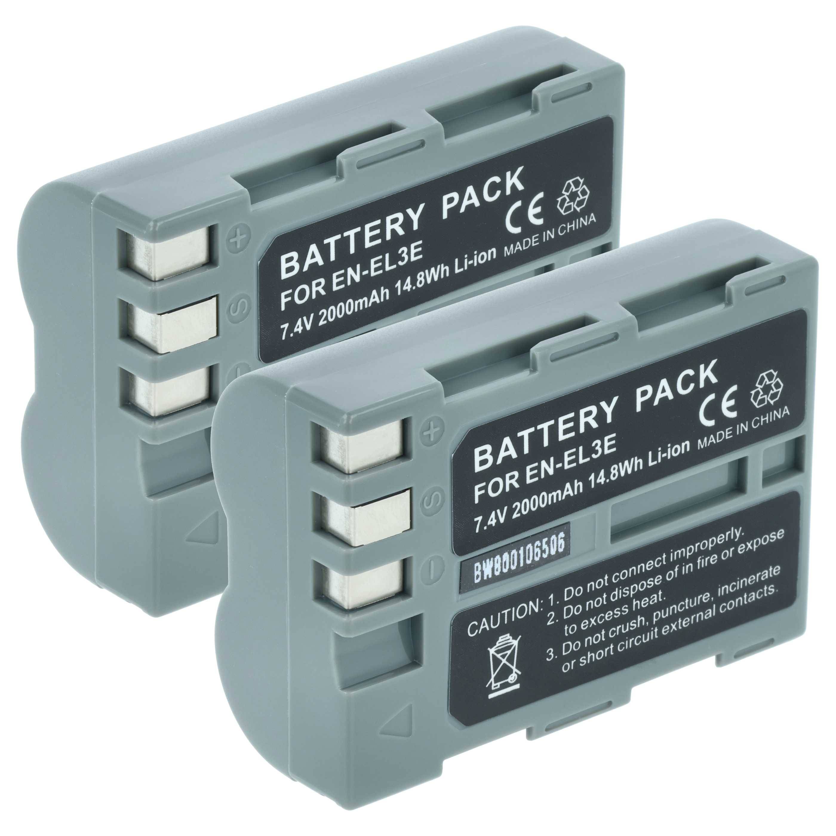 vhbw 2x Akku kompatibel mit Nikon D900 Kamera (2000 mAh, 7,2 V, Li-Ion), Infochip