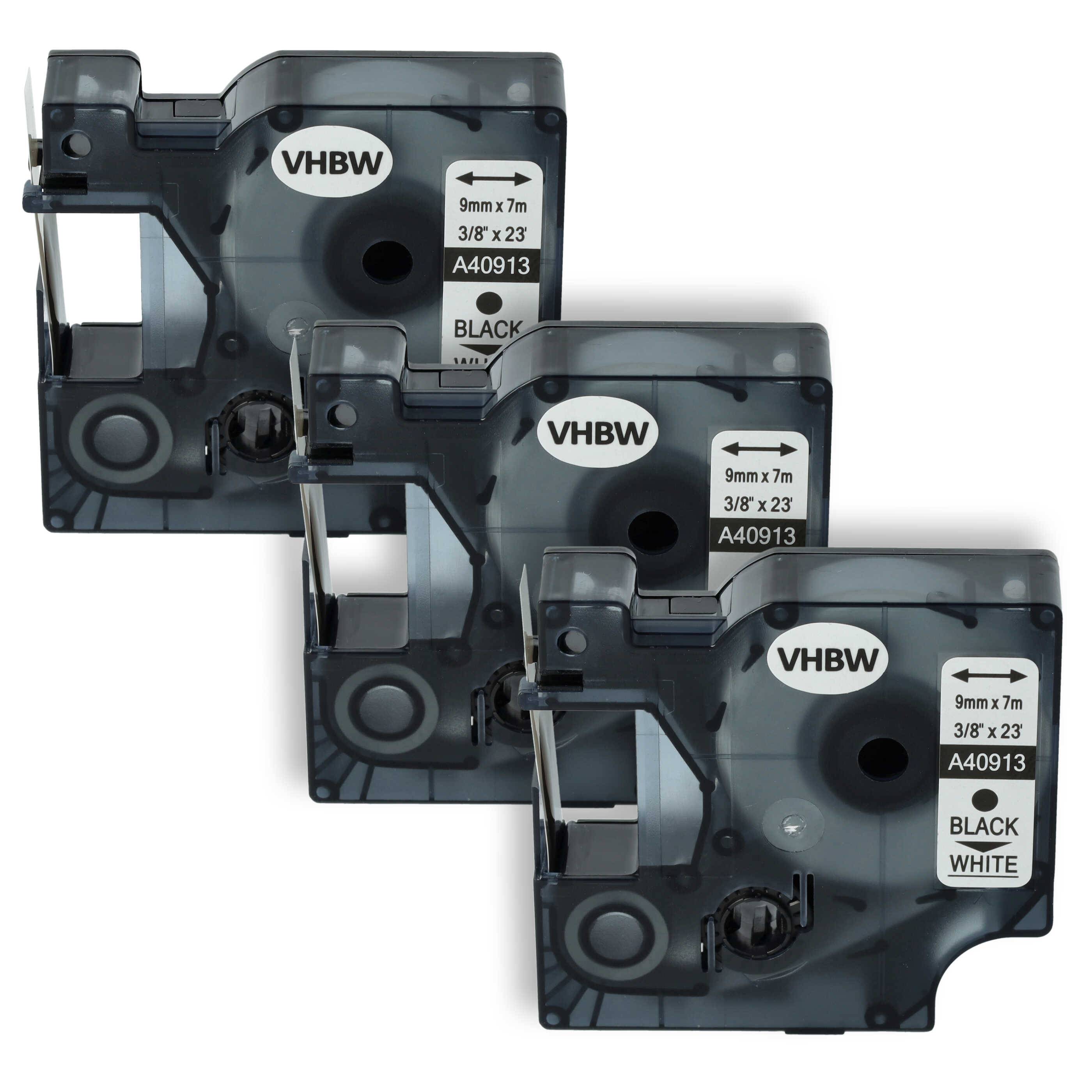 vhbw 3x Schriftband-Kassette kompatibel mit Dymo LabelPoint 150, 300, 350, 200, 250, 100 Etiketten-Drucker 7m x 9mm Schwarz auf Weiß