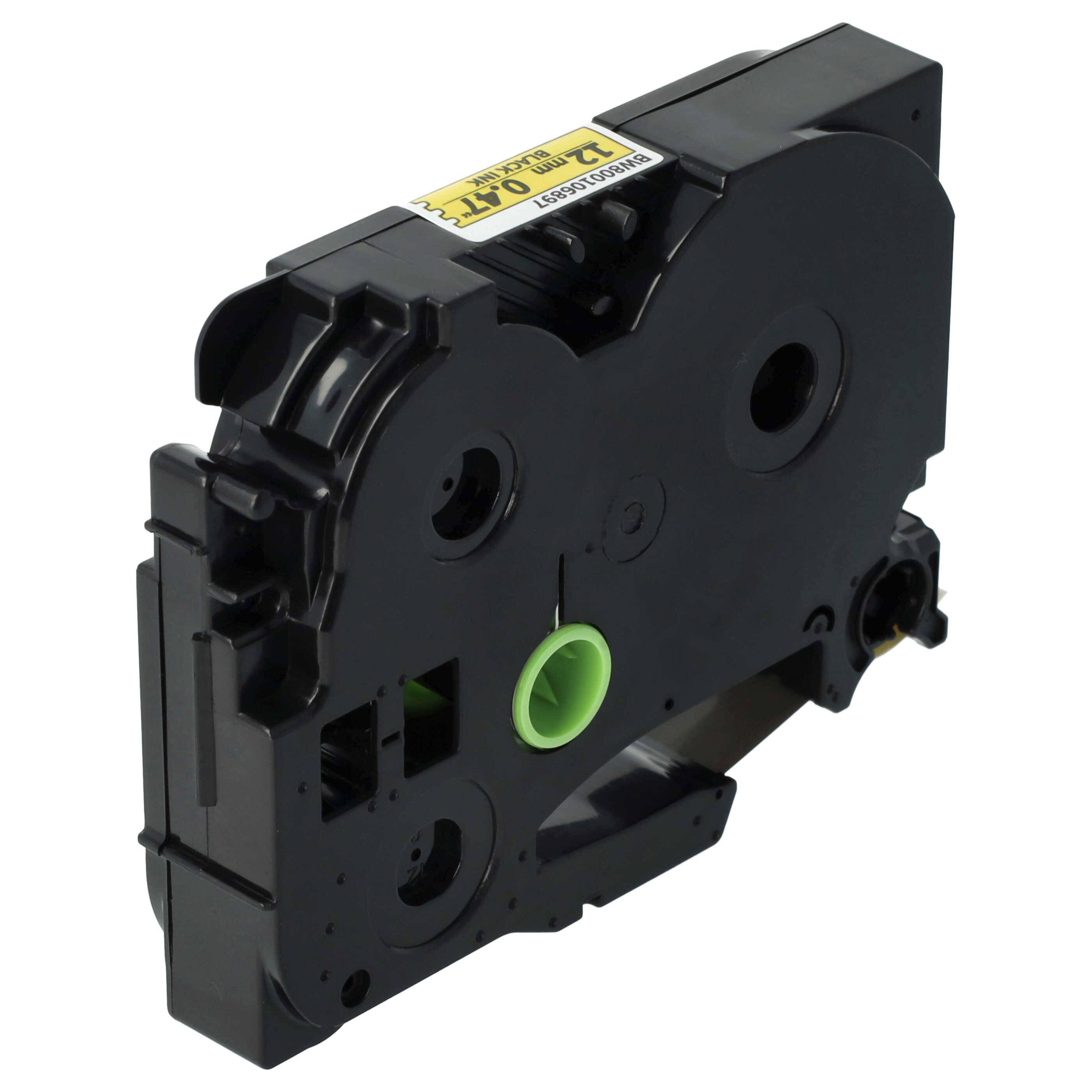 vhbw Schriftband-Kassette kompatibel mit Brother PT ST-5, RL-700S Etiketten-Drucker 8m x 12mm Schwarz auf Gelb