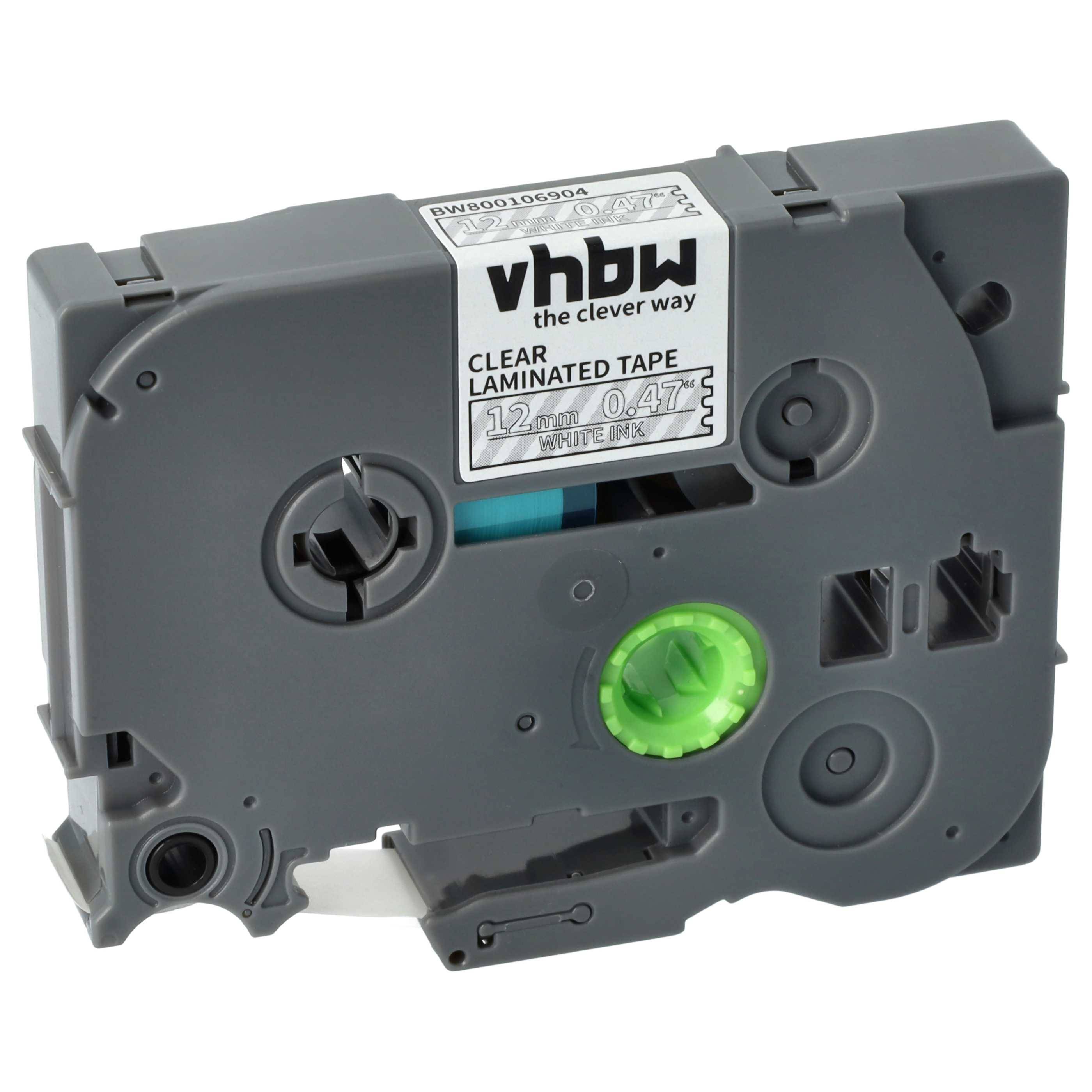 Bandkassette mit Etikett „vhbw, klares laminiertes Band, 12mm, 0,47 Zoll, weiße Tinte