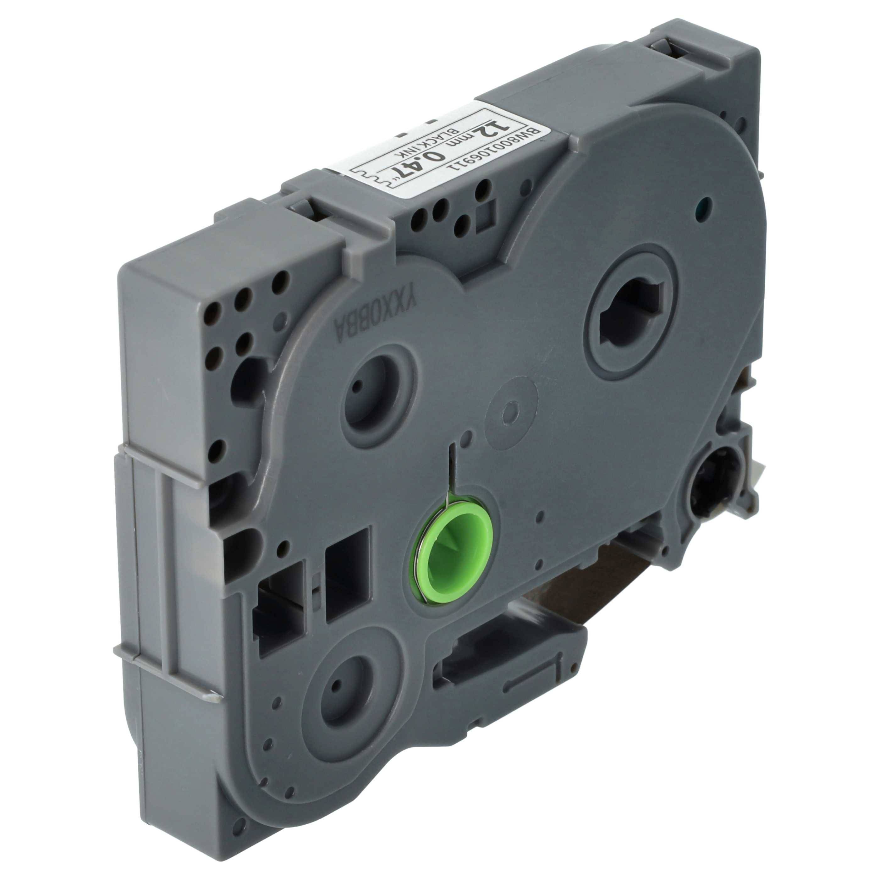 Ein grauer Druckerpatronen-Behälter mit einer grünen Spule und verschiedenen Einbauschlitzen zeigt Modellidentifizierungsmarkierungen an.