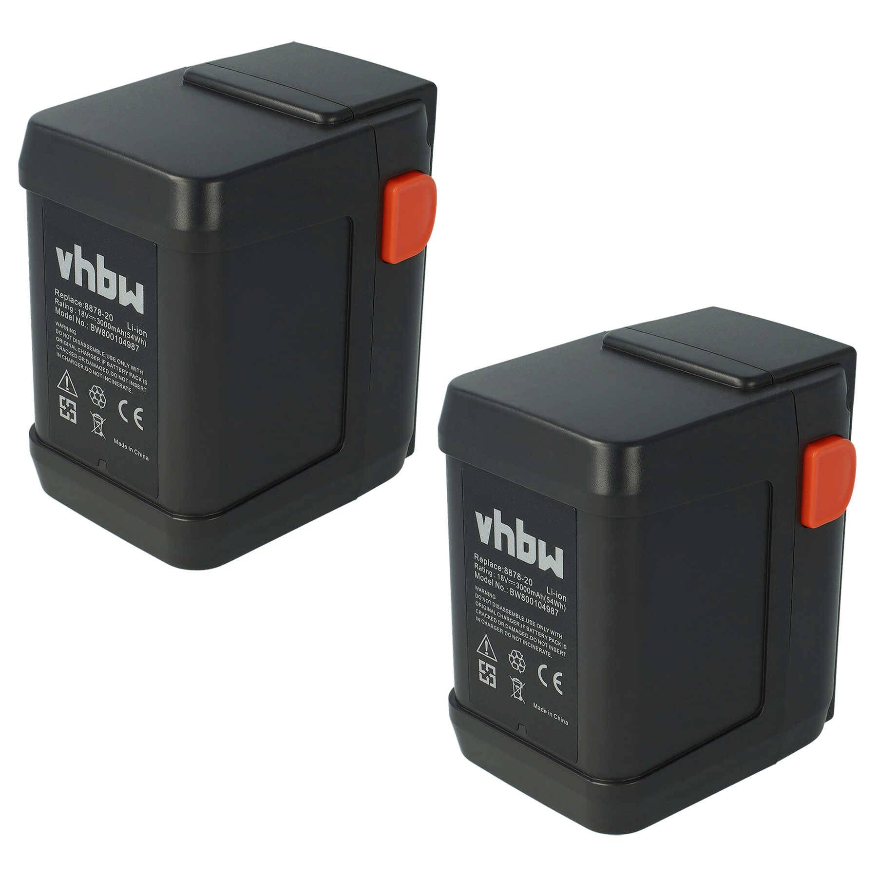 vhbw 2x Akku kompatibel mit Gardena EasyCut Li-18/50 (8877-20), EasyCut 50-Li (8873-20) Grasschere, Strauchschere (3000mAh 18V Li-Ion)