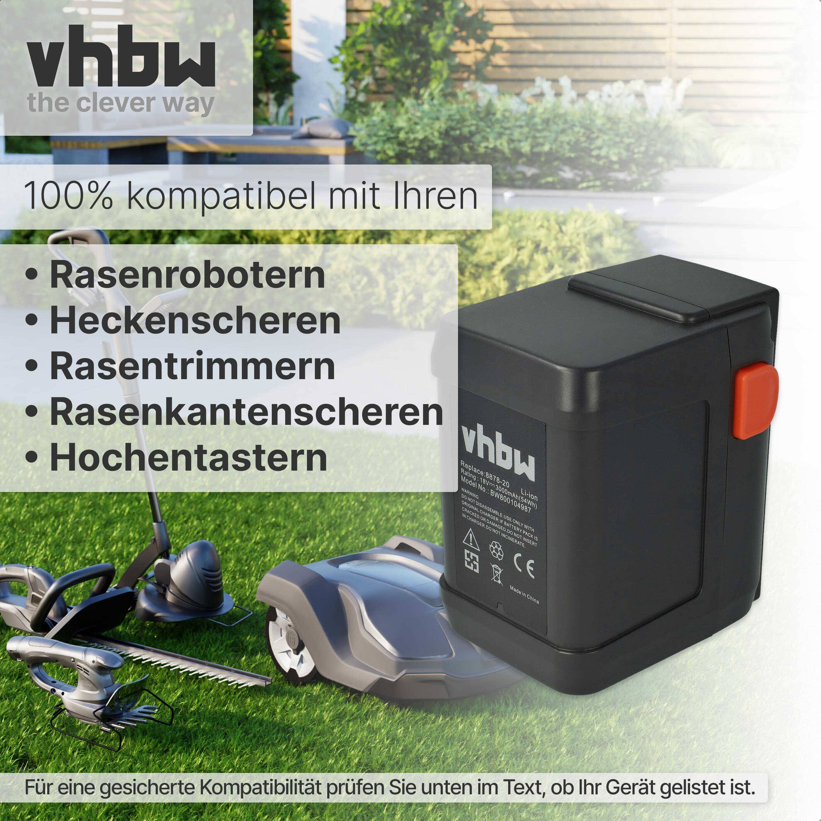 vhbw 2x Akku kompatibel mit Gardena EasyCut Li-18/50 (8877-20), EasyCut 50-Li (8873-20) Grasschere, Strauchschere (3000mAh 18V Li-Ion)