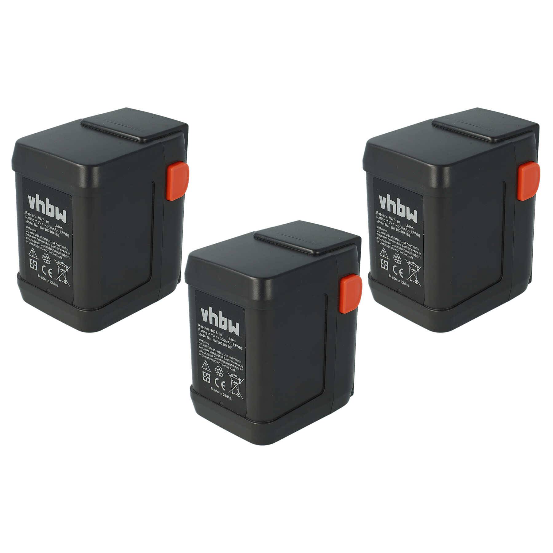vhbw 3x Akku kompatibel mit Gardena CST 2018-Li Grasschere, Strauchschere (4000mAh 18V Li-Ion)