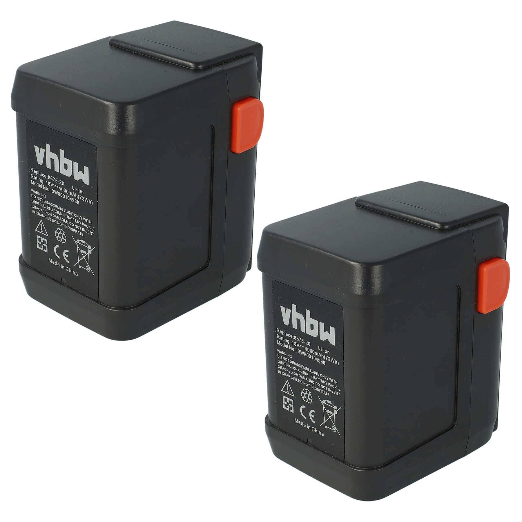 vhbw Sparset 2x Li-Ion Akku 4000mAh (18V) kompatibel mit Werkzeuge Gardena Turbotrimmer AccuCut 400 Li Ersatz für 8835-U, 8835-20, 8839, 8839-20.