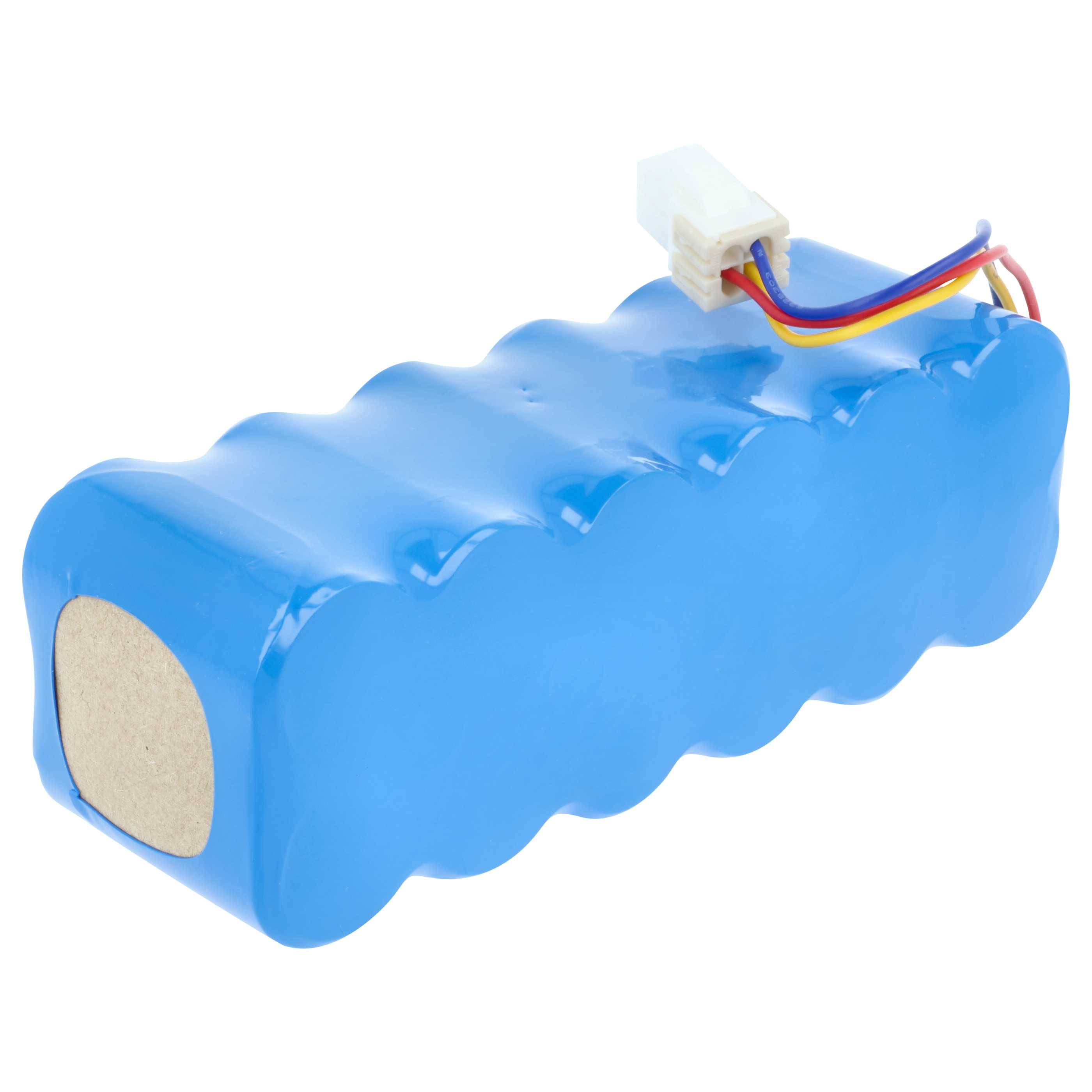 Ein blauer Akkupack mit mehreren Drahtanschlüssen, die von einem Ende abstehen, verwendet für elektronische Geräte oder Ausrüstung, die Stromversorgung benötigen.