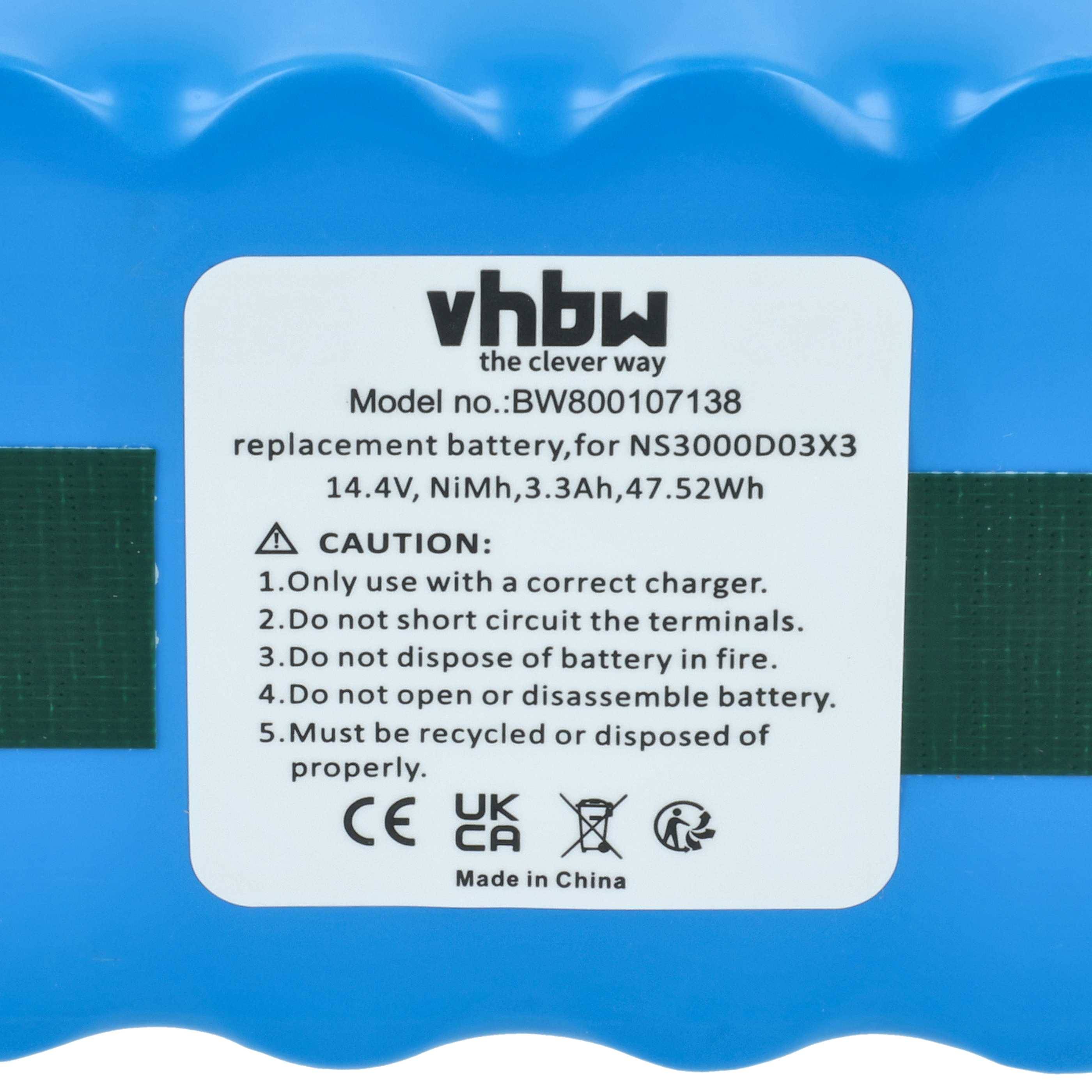 vhbw Akku kompatibel mit Robots JNB-XR210C | JNB-XR210B, JNB-XR210 Staubsauger (3300 mAh, 14,4 V, NiMH)