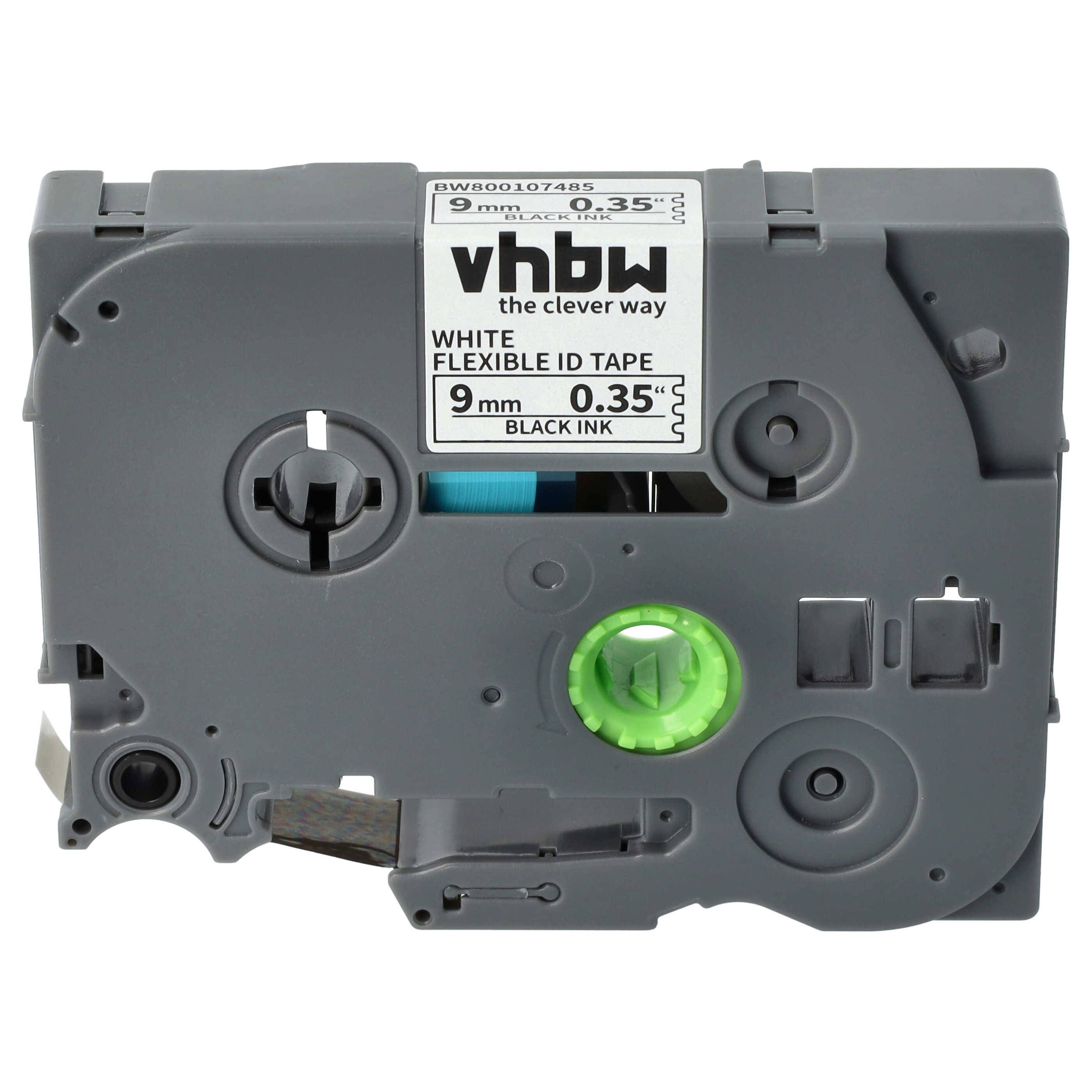 vhbw Schriftband-Kassette kompatibel mit Brother PT 1000, 1200, 1090, 1080, 1010, 1000-Serie Etiketten-Drucker 8m x 9mm Schwarz auf Weiß, Flexibel
