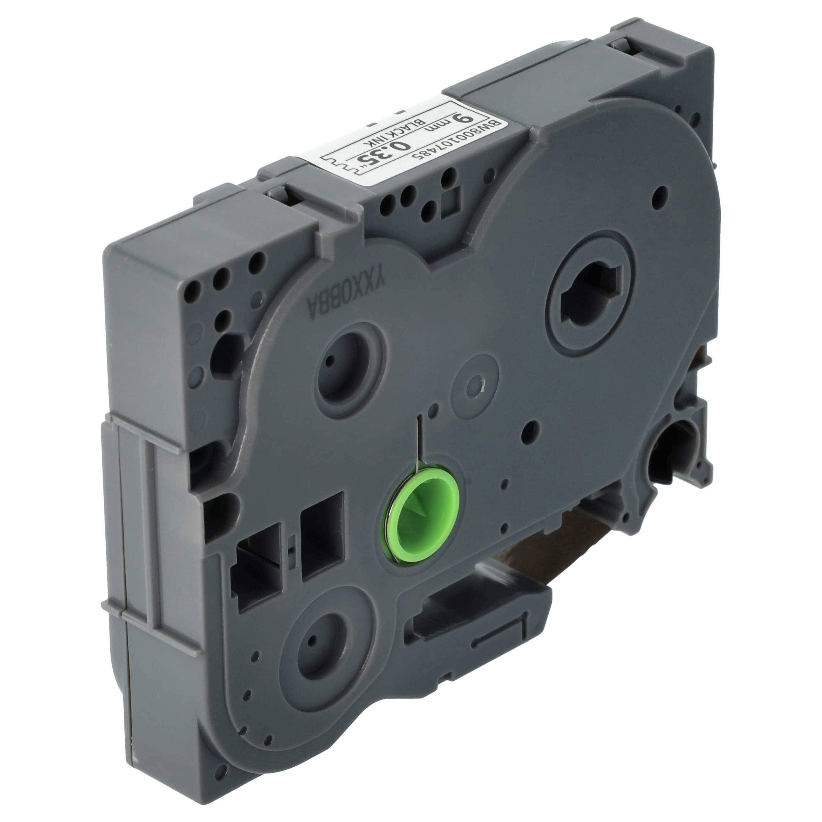 vhbw Schriftband-Kassette kompatibel mit Brother PT 2480, 2470, 2460, 2700VP, 2450DX, 2500PC Etiketten-Drucker 8m x 9mm Schwarz auf Weiß, Flexibel