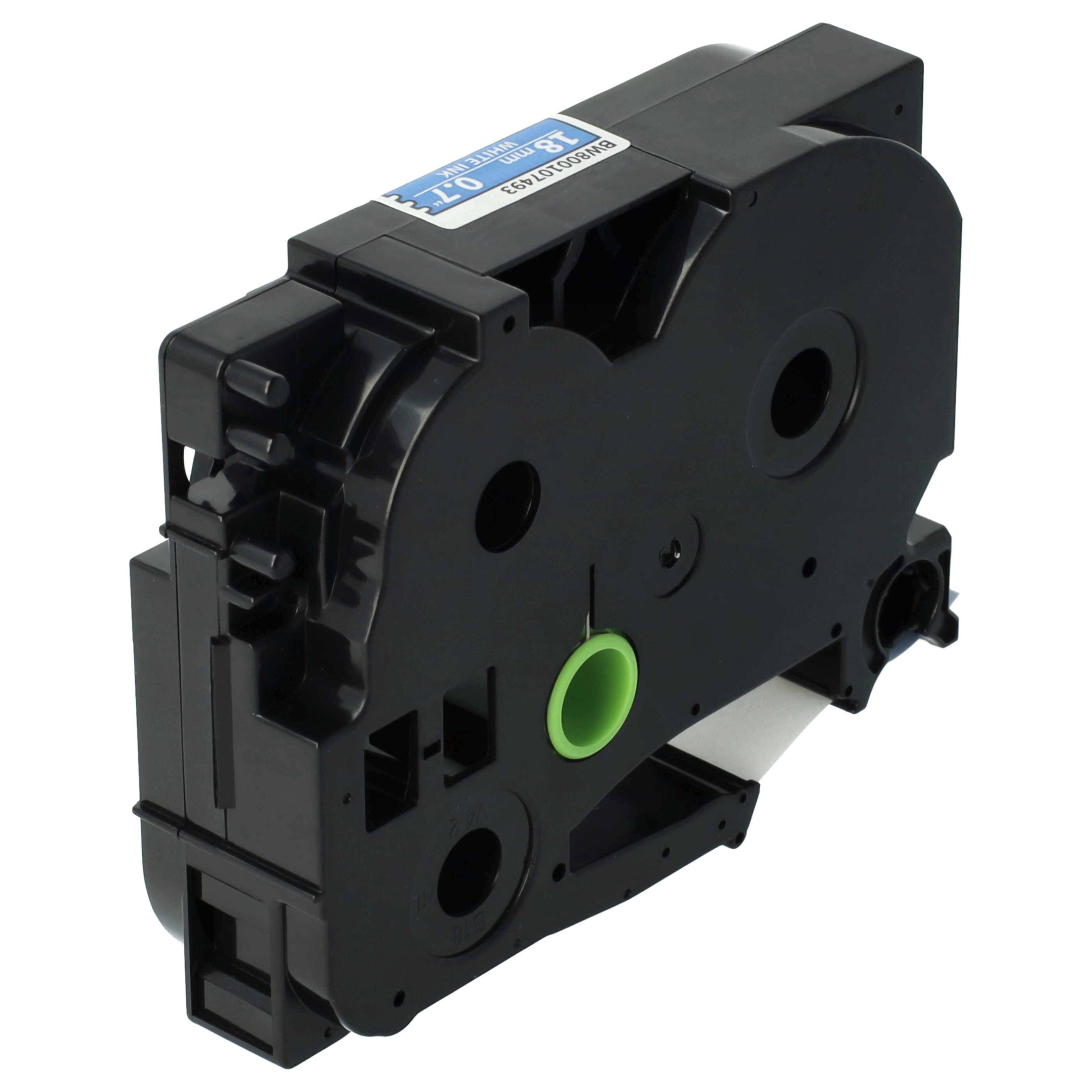 vhbw Schriftband-Kassette kompatibel mit Brother PT 540 C | 7500 VP, 550, 540, 3600, 340 C, 350 Etiketten-Drucker 8m x 18mm Weiß auf Blau
