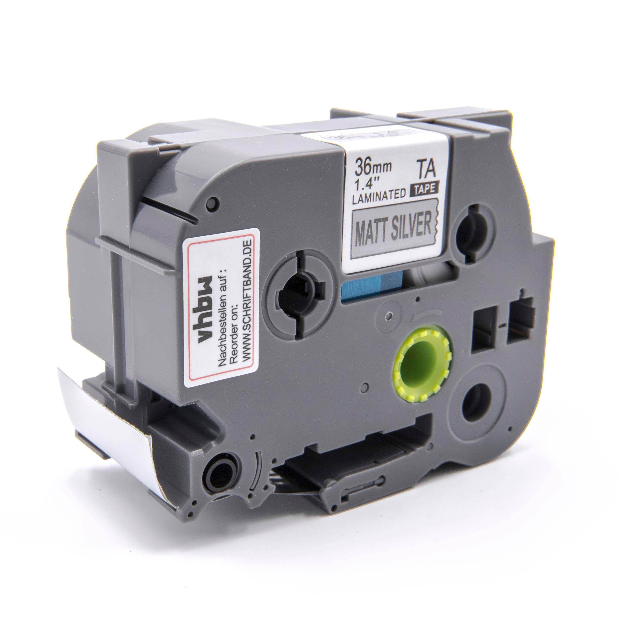 vhbw Schriftband-Kassette kompatibel mit Brother P-Touch 9500pc, 9600, 9700PC, 9800PCN Etiketten-Drucker 36mm Schwarz auf Matt-Silber