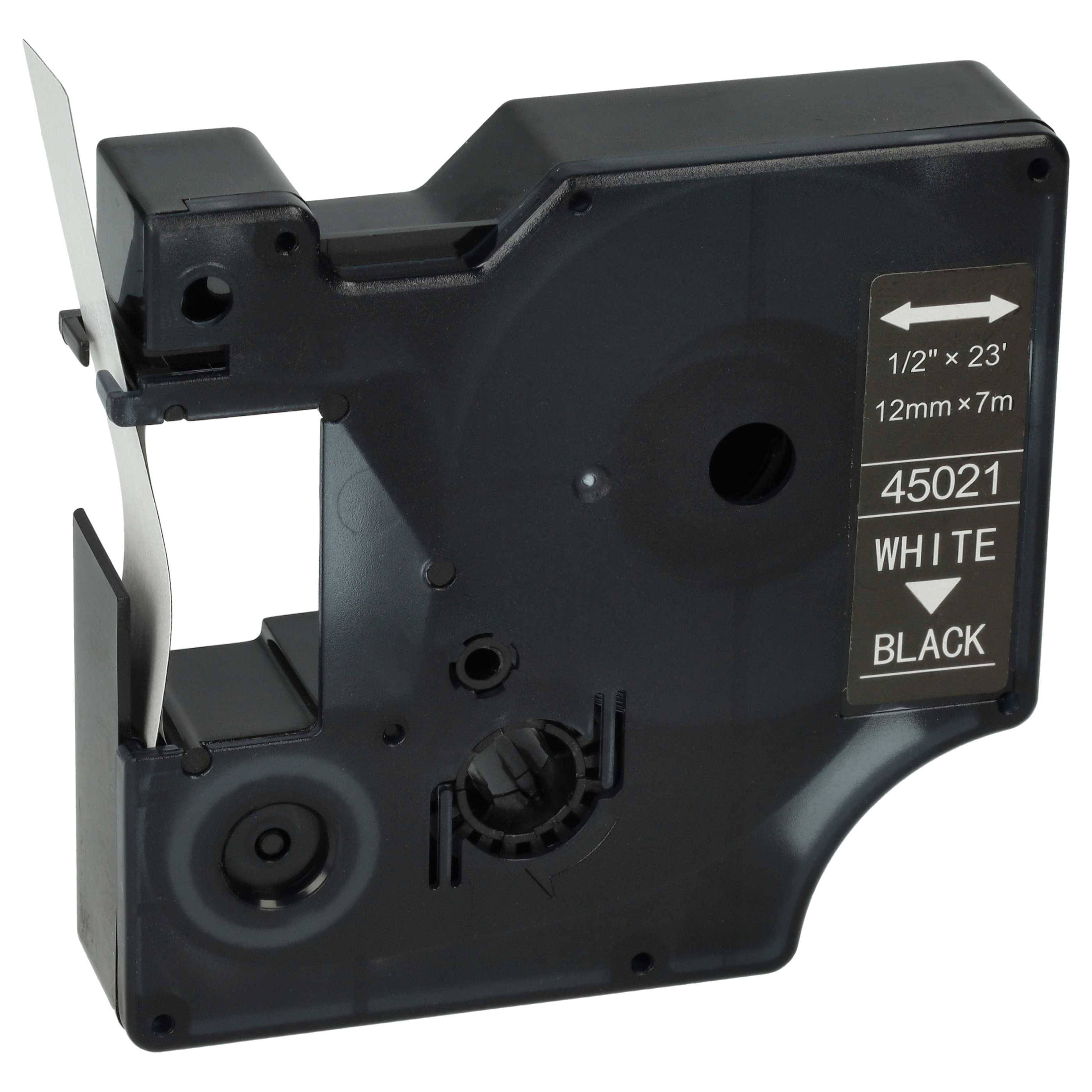 vhbw Schriftband-Kassette kompatibel mit Dymo LabelManager 100 | 210D, 120P, 200, 260P, 100 Plus, 160 Etiketten-Drucker 7m x 12mm Weiß auf Schwarz