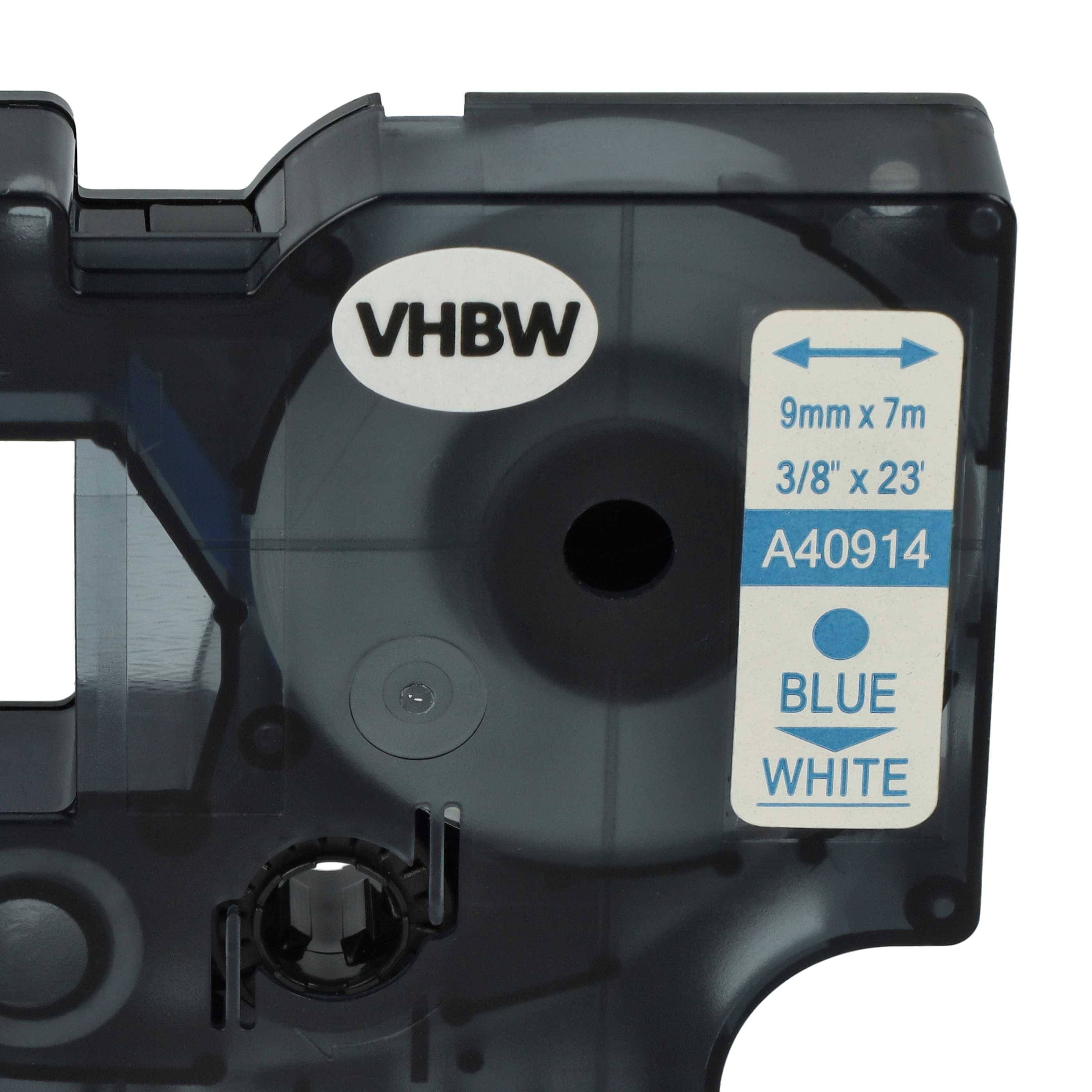 vhbw Schriftband-Kassette kompatibel mit Dymo LabelManager 420P, 400, 450D, 450, 500, 300, 350, 360D, 350D Etiketten-Drucker 7m x 9mm Blau auf Weiß
