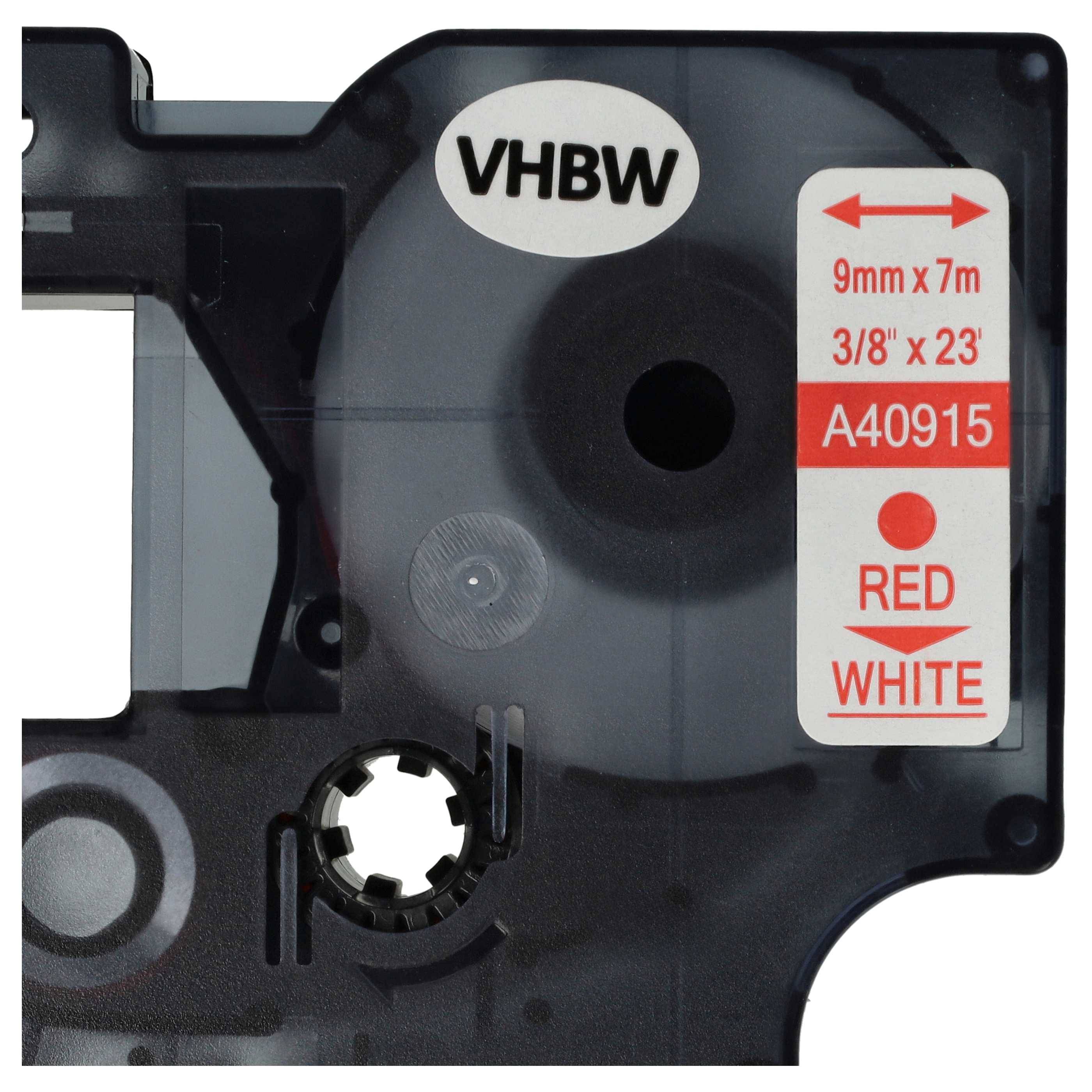 vhbw Schriftband-Kassette kompatibel mit Dymo LabelManager 420P, 400, 450D, 450, 500, 300, 350, 360D, 350D Etiketten-Drucker 7m x 9mm Rot auf Weiß
