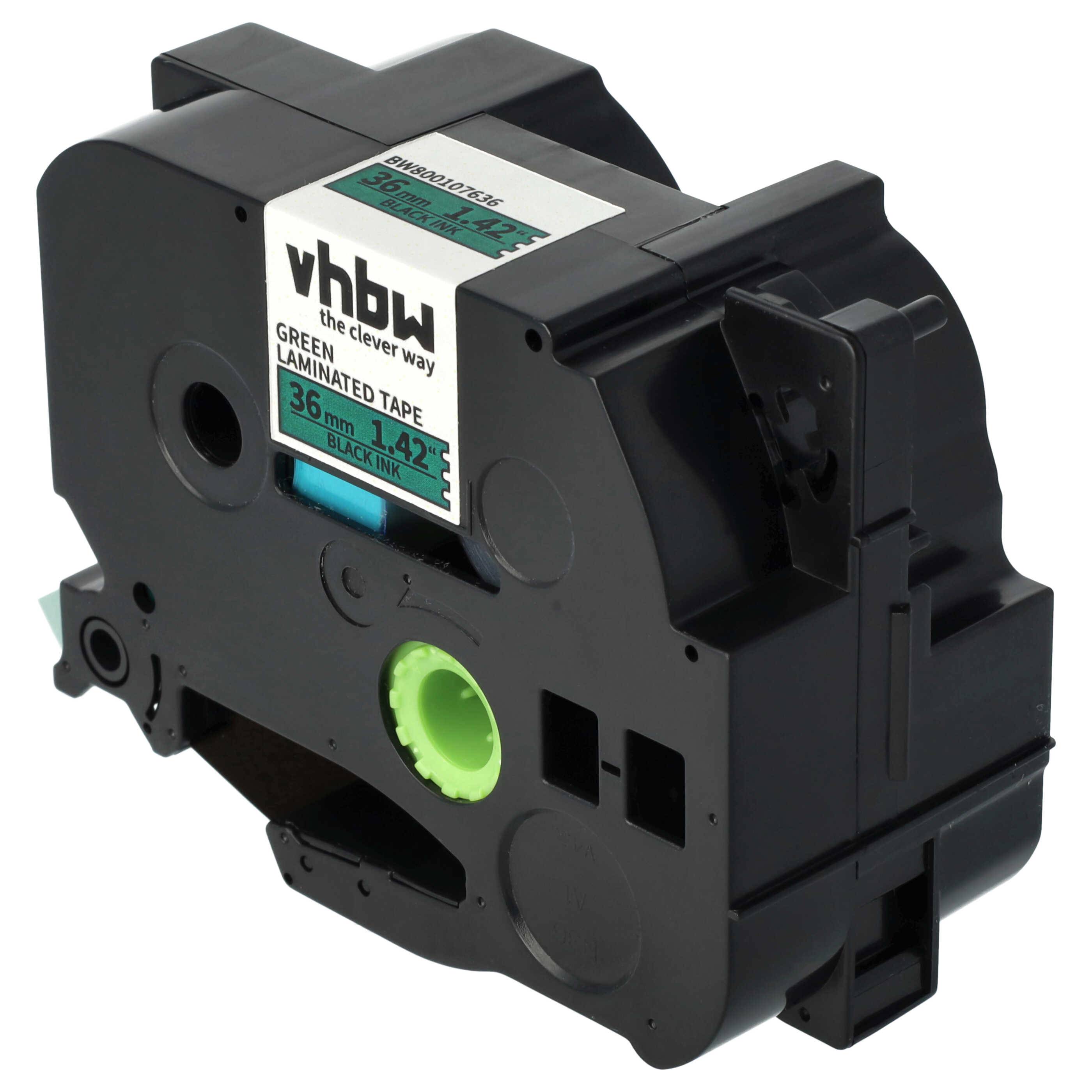 vhbw Schriftband-Kassette kompatibel mit Brother PT 9600 | 9700PC, 9800PCN Etiketten-Drucker 8m x 36mm Schwarz auf Grün