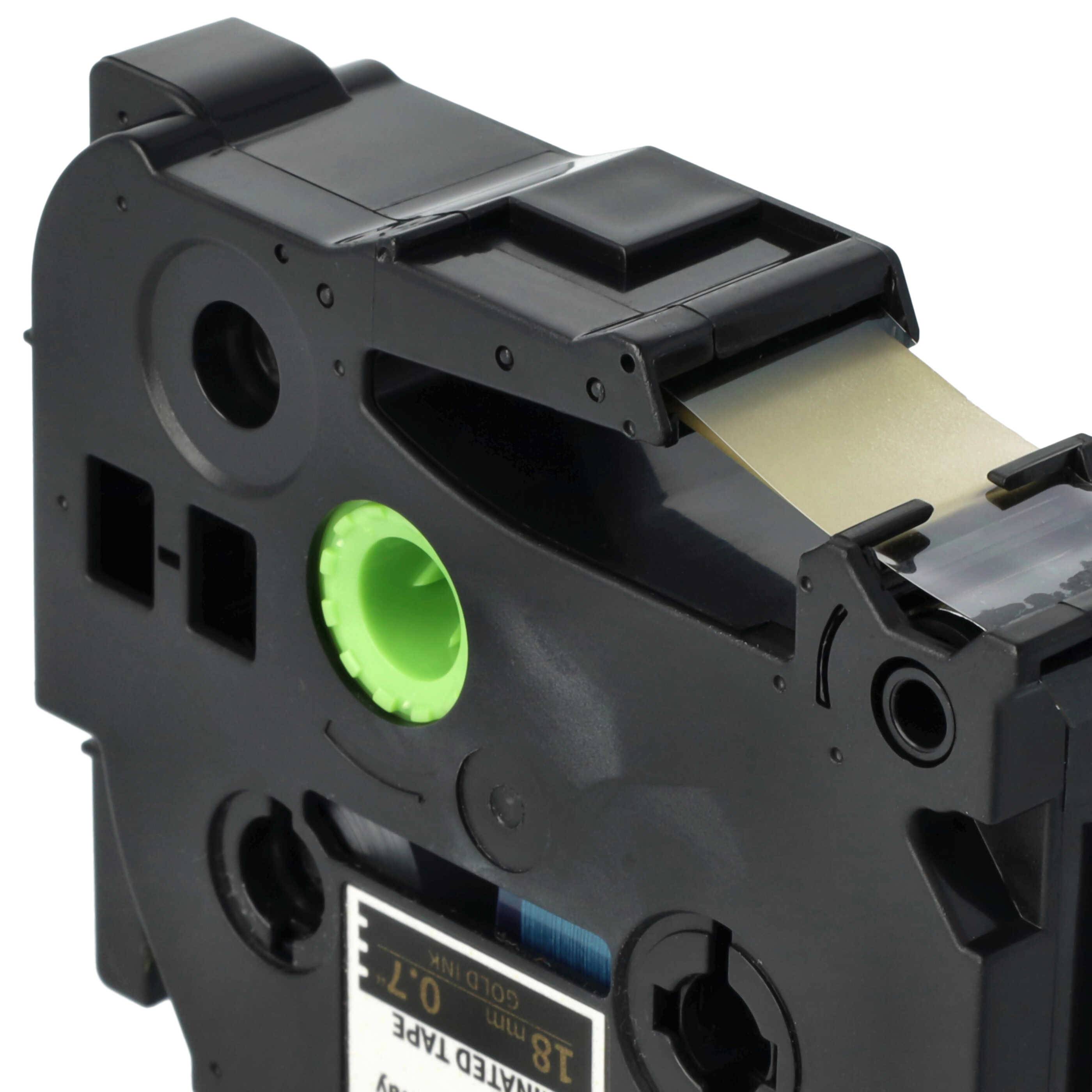 vhbw Schriftband-Kassette kompatibel mit Brother PT H 500 Li | P 700, 9700 PC, 9800 PCN, E 500 VP, H 500 Etiketten-Drucker 8m x 18mm Gold auf