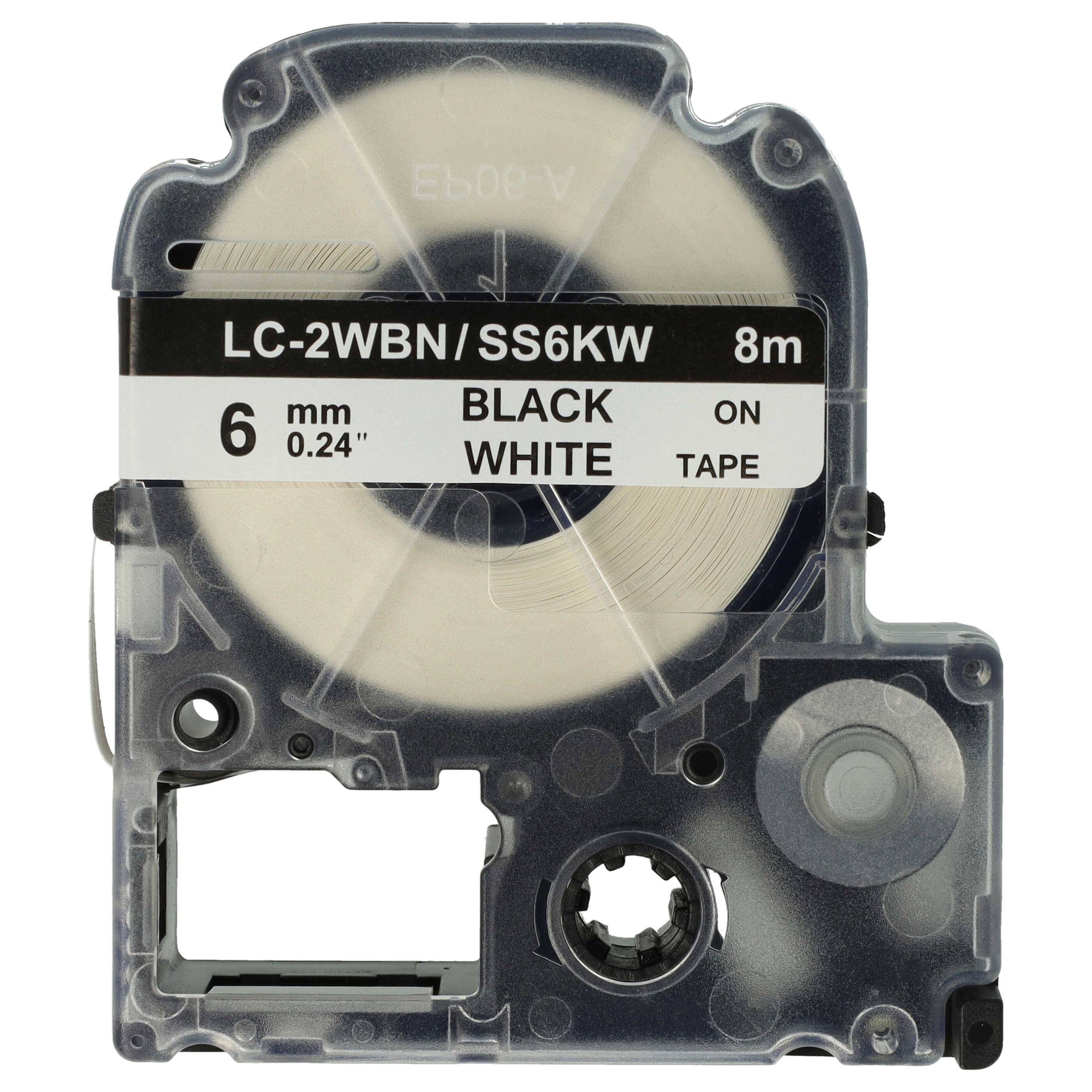 vhbw Schriftband-Kassette Ersatz für KingJim SS6KW für Etiketten-Drucker 8m x 6mm Schwarz auf Weiß