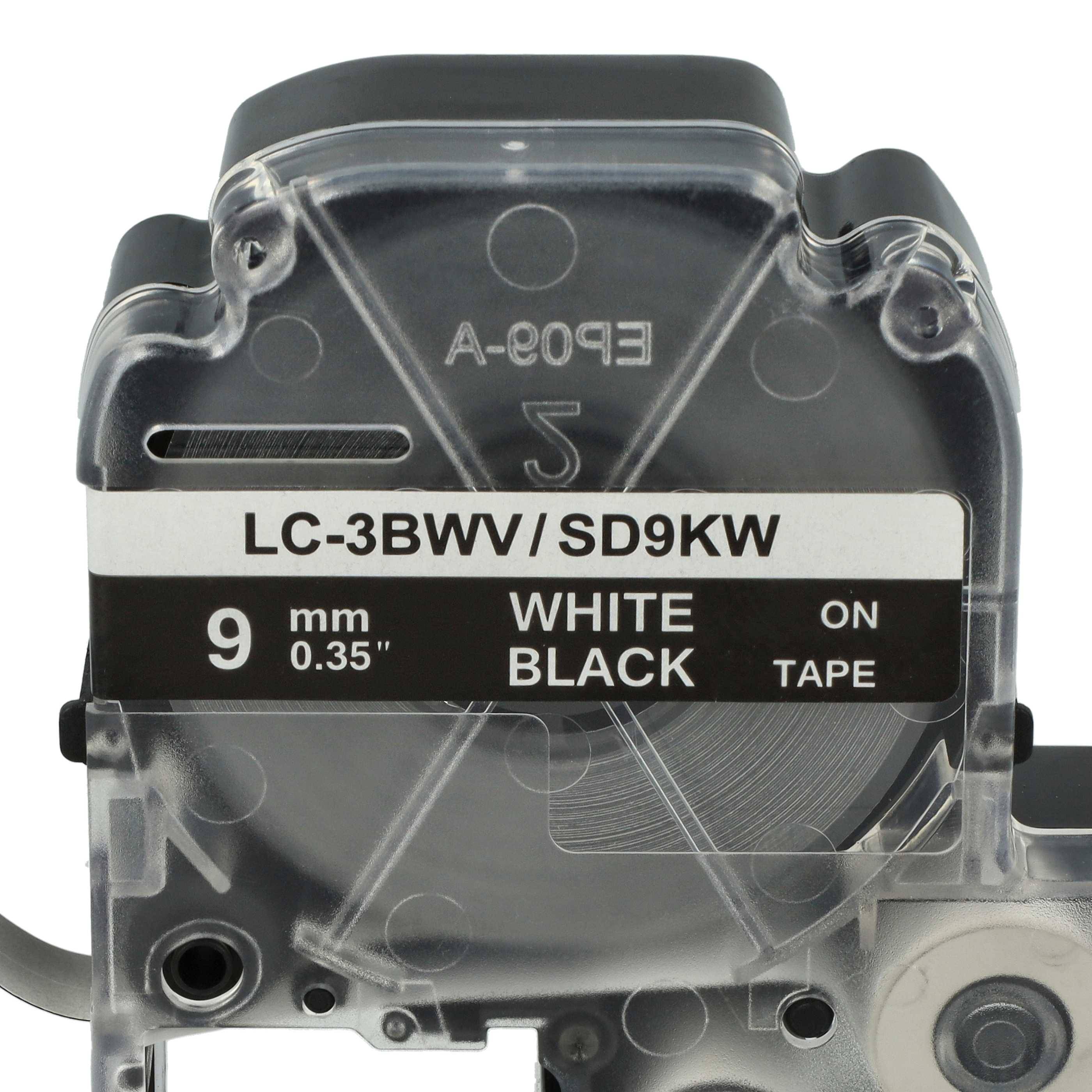 vhbw Schriftband-Kassette kompatibel mit Epson LabelWorks LW-700 | OK200, LW-900P, OK720, OK300, OK500P Etiketten-Drucker 8m x 9mm Weiß auf Schwarz
