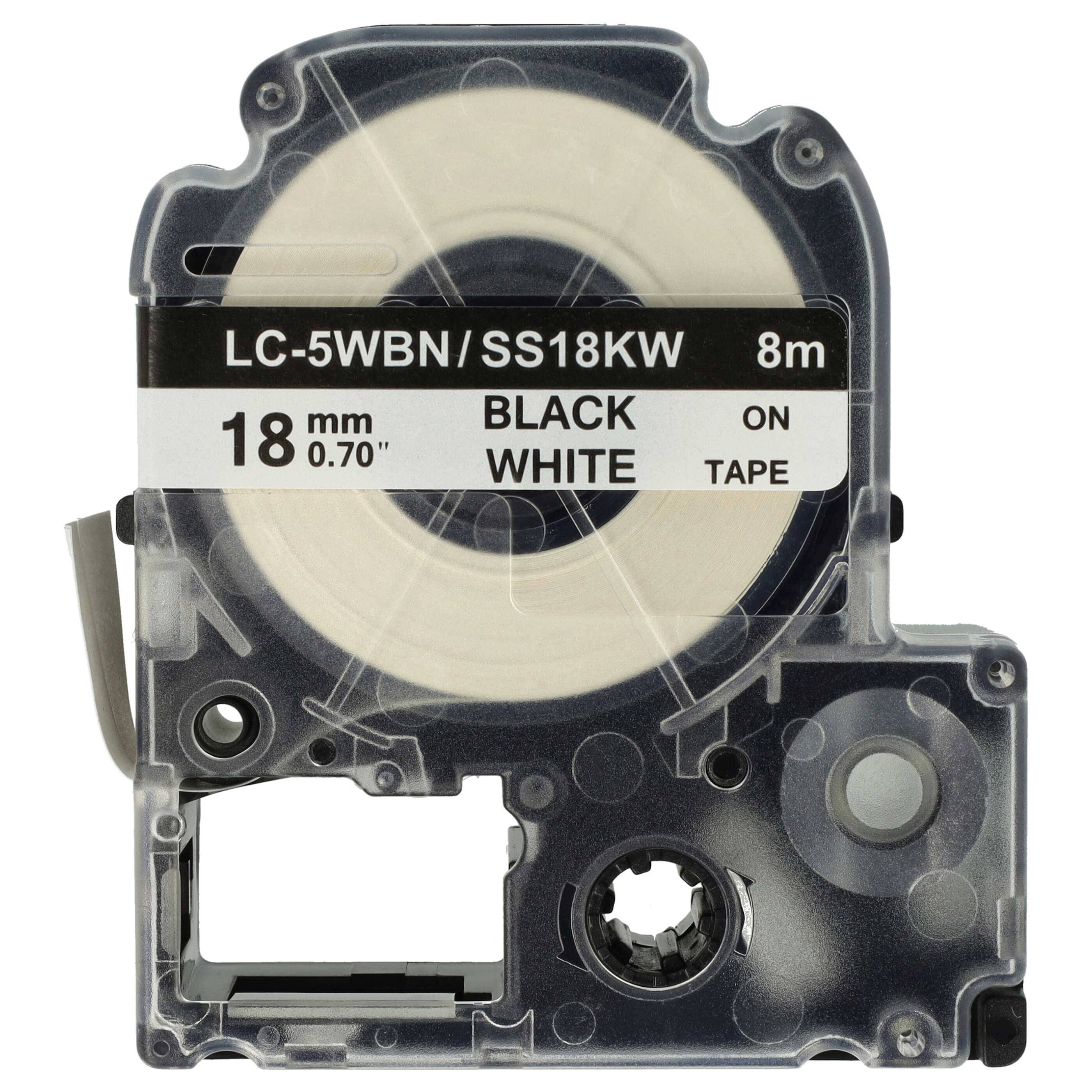 vhbw Schriftband-Kassette kompatibel mit KingJim SR-PBW1, SR-RK1, SR150, SR180, SR230C, SR300TF, SR330, SR3700P Etiketten-Drucker 8m x 18mm Schwarz