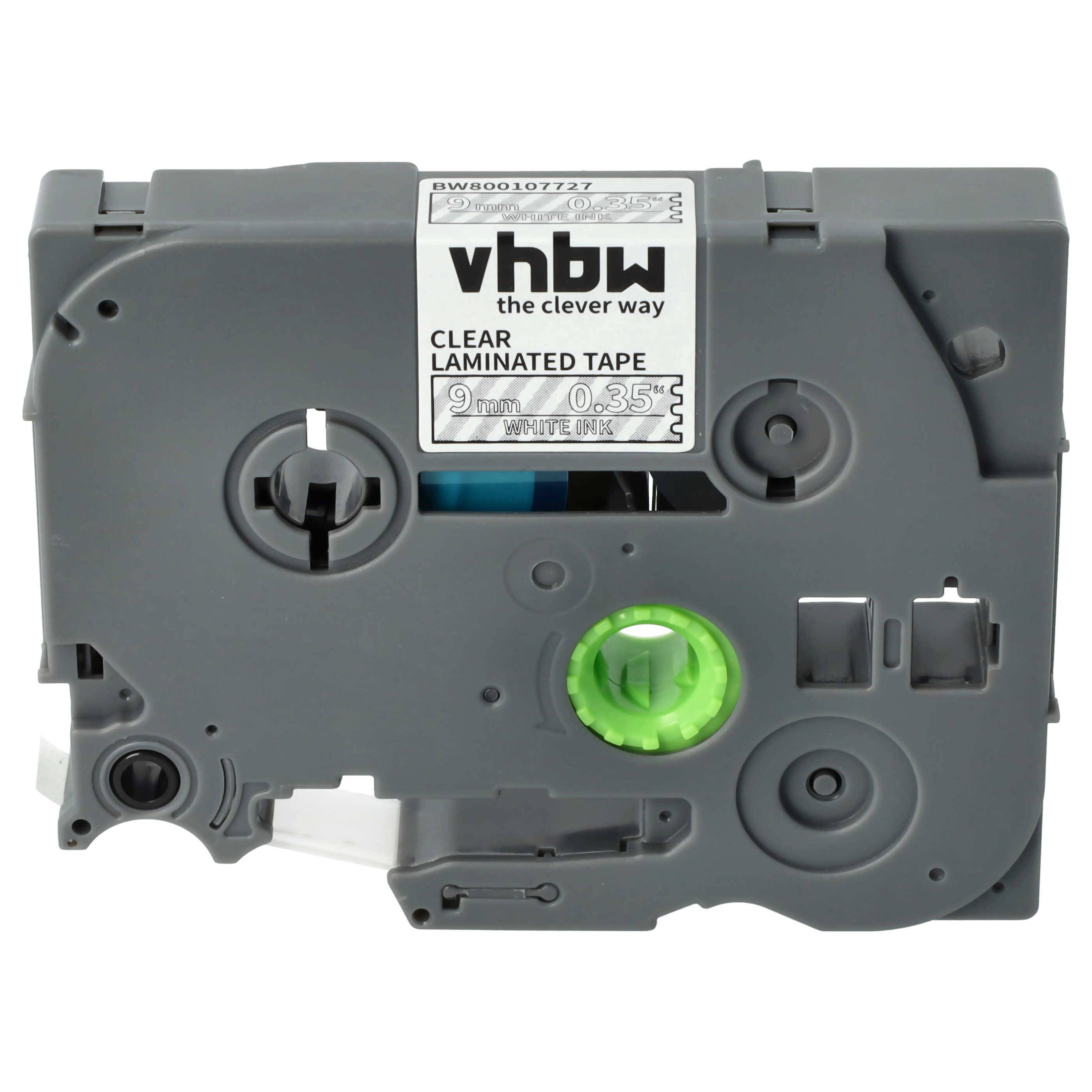 vhbw Schriftband-Kassette kompatibel mit Brother PT 2480, 2470, 2460, 2450, 2700VP, 2450DX, 2500PC Etiketten-Drucker 8m x 9mm Weiß auf Transparent