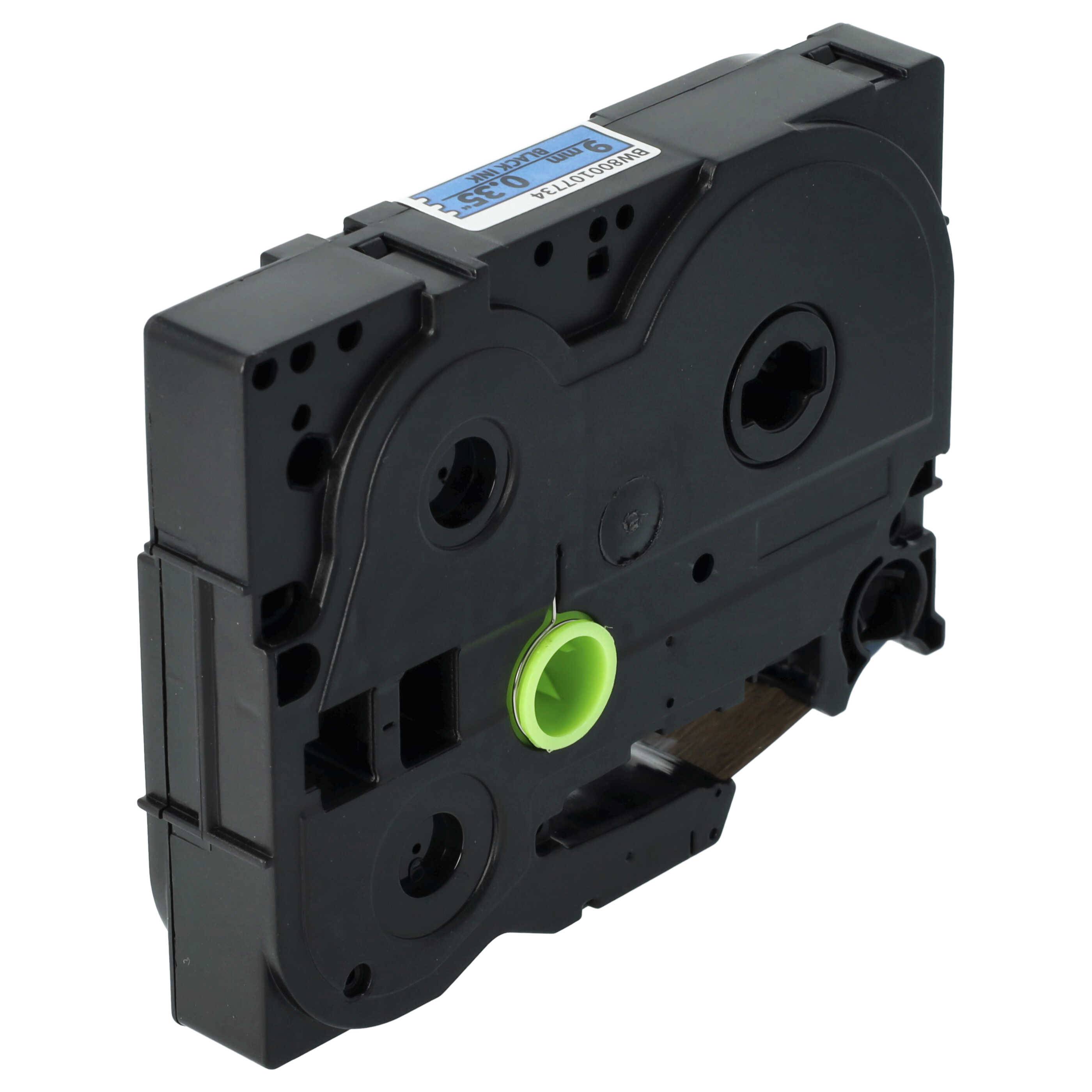 vhbw Schriftband-Kassette kompatibel mit Brother PT D600VP, P700, RL700S, H100LB, H100R, E100, E100VP Etiketten-Drucker 8m x 9mm Schwarz auf Blau