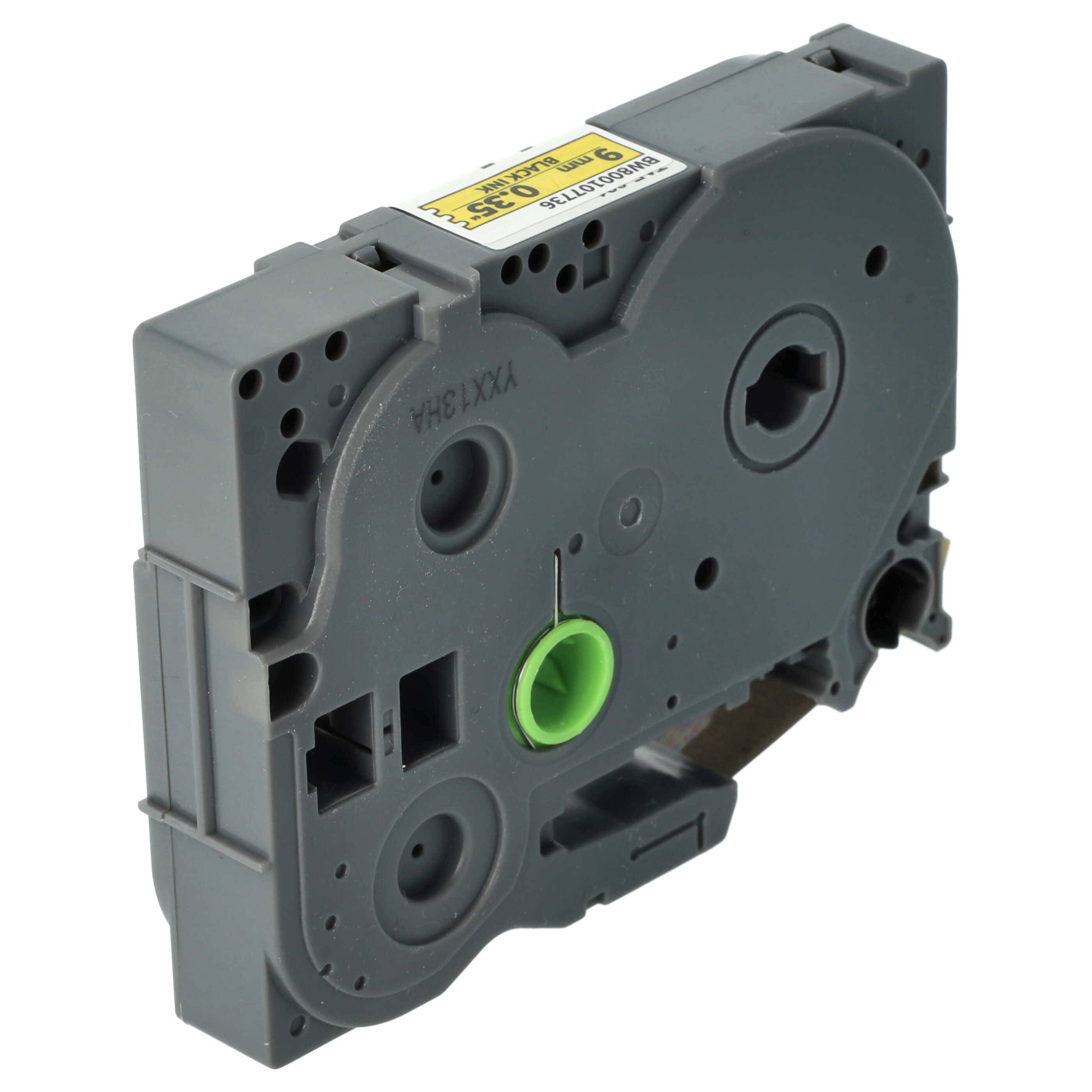 vhbw 1x Schriftband-Kassette kompatibel mit Brother PT 2480, 2470, 2460, 2450, 2450DX, 2500PC, 2430PC Etiketten-Drucker 8m x 9mm Schwarz auf Gelb