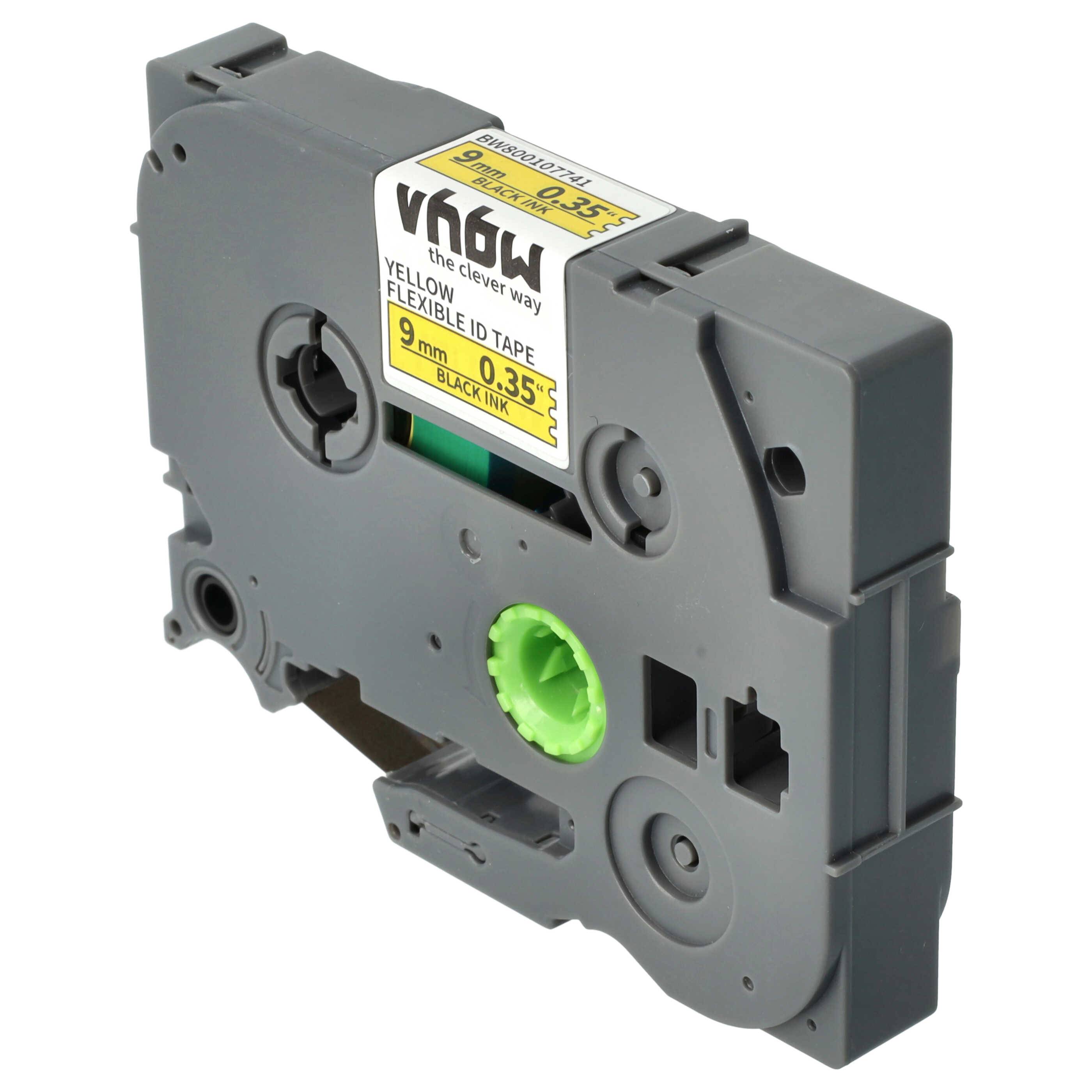 vhbw Schriftband-Kassette kompatibel mit Brother PT 300, 2700VP, 2730VP, 340, 310, 300-Serie Etiketten-Drucker 8m x 9mm Schwarz auf Gelb, Flexibel