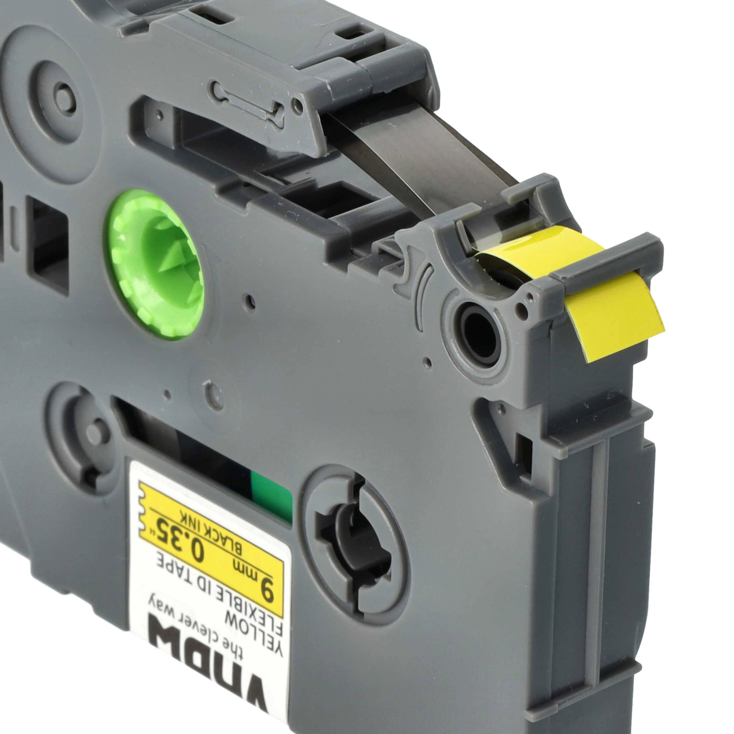 vhbw Schriftband-Kassette kompatibel mit Brother PT 300, 2700VP, 2730VP, 340, 310, 300-Serie Etiketten-Drucker 8m x 9mm Schwarz auf Gelb, Flexibel