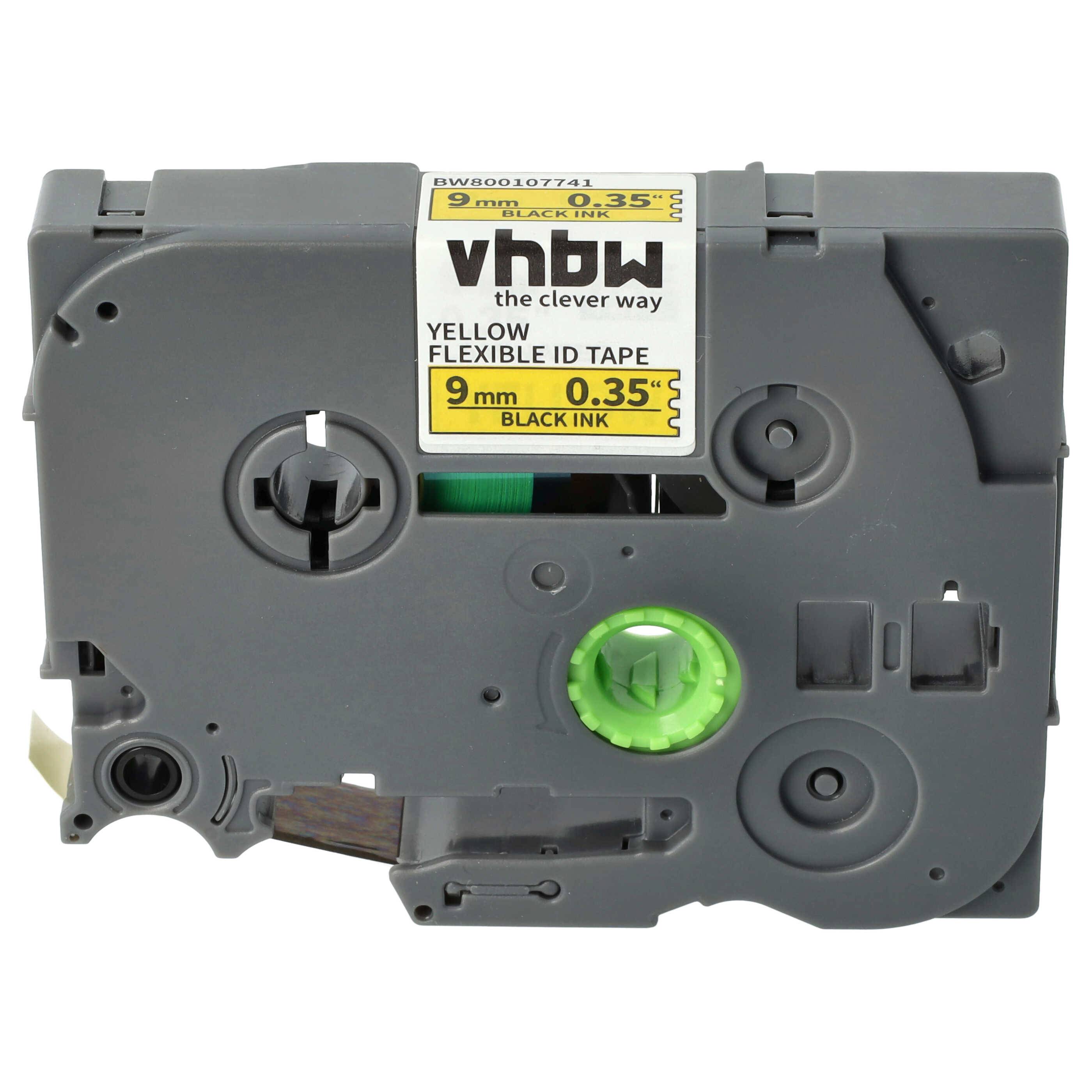 vhbw Schriftband-Kassette kompatibel mit Brother PT 340C | 550, 540, 3600, 540C, 350, 500-Serie Etiketten-Drucker 8m x 9mm Schwarz auf Gelb