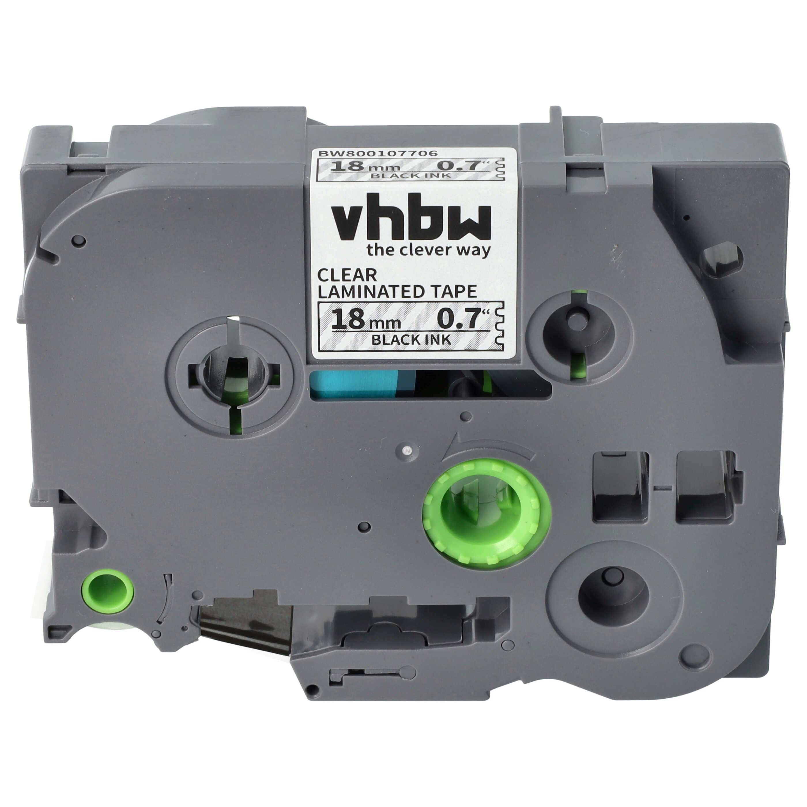 vhbw Schriftband-Kassette kompatibel mit Brother PT P 700 | RL 700 S Etiketten-Drucker 8m x 18mm Schwarz auf Transparent