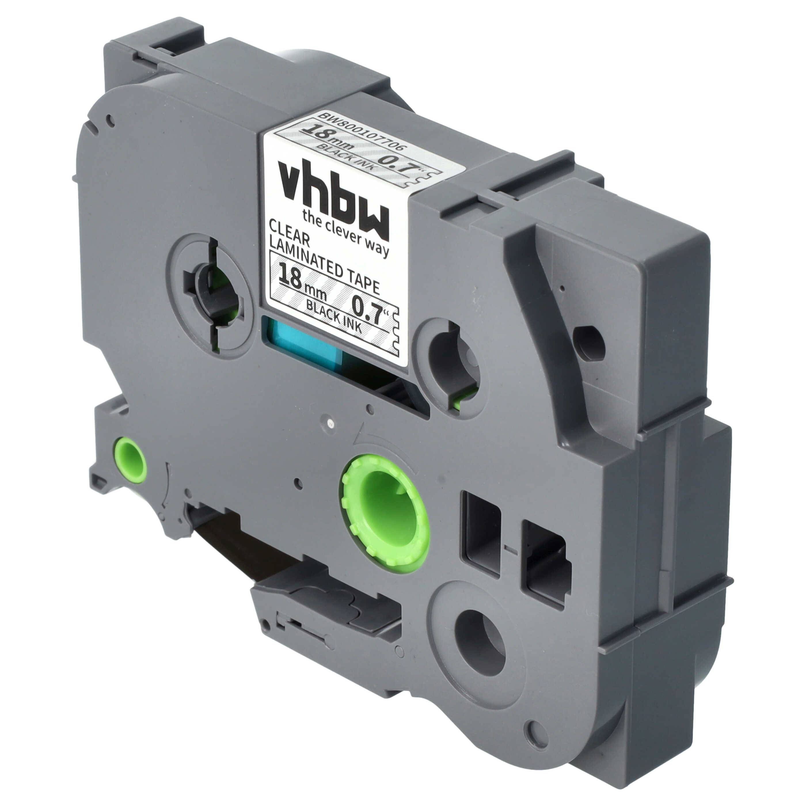 vhbw Schriftband-Kassette kompatibel mit Brother PT P 700 | RL 700 S Etiketten-Drucker 8m x 18mm Schwarz auf Transparent