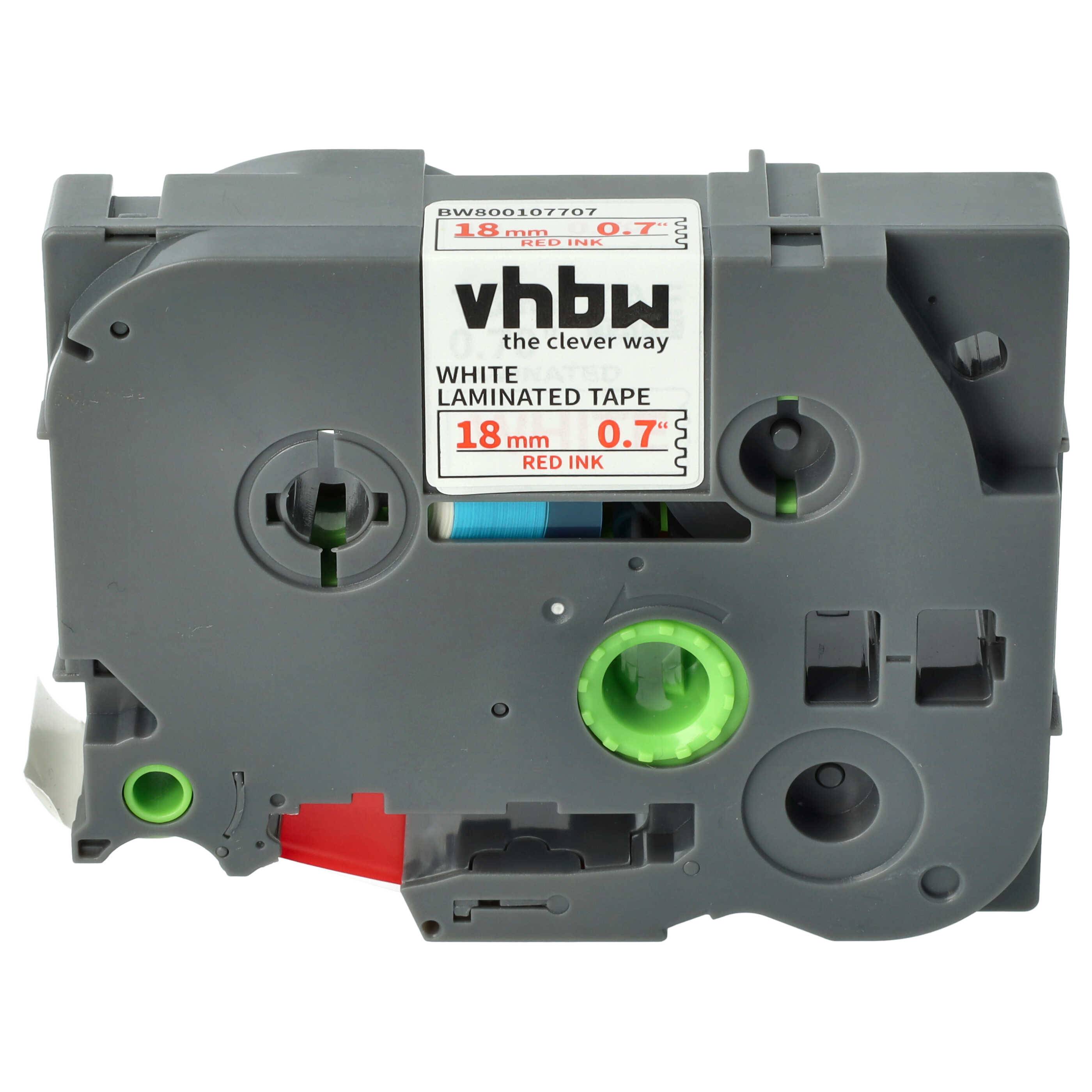 vhbw Schriftband-Kassette kompatibel mit Brother PT H 500 Li, P 700, 9700 PC, 9800 PCN, E 500 VP, H 500 Etiketten-Drucker 8m x 18mm Rot auf Weiß