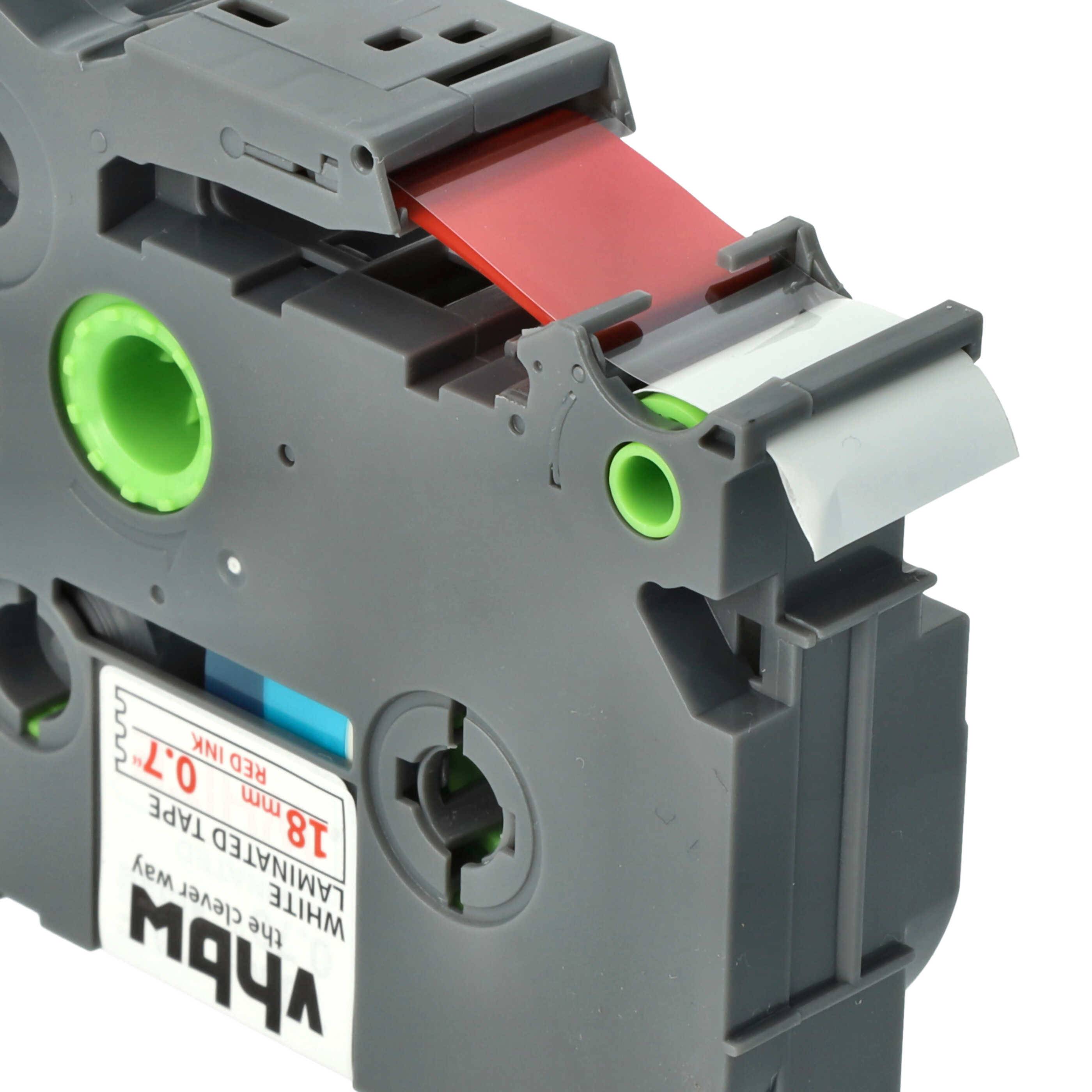 vhbw Schriftband-Kassette kompatibel mit Brother PT H 500 Li, P 700, 9700 PC, 9800 PCN, E 500 VP, H 500 Etiketten-Drucker 8m x 18mm Rot auf Weiß