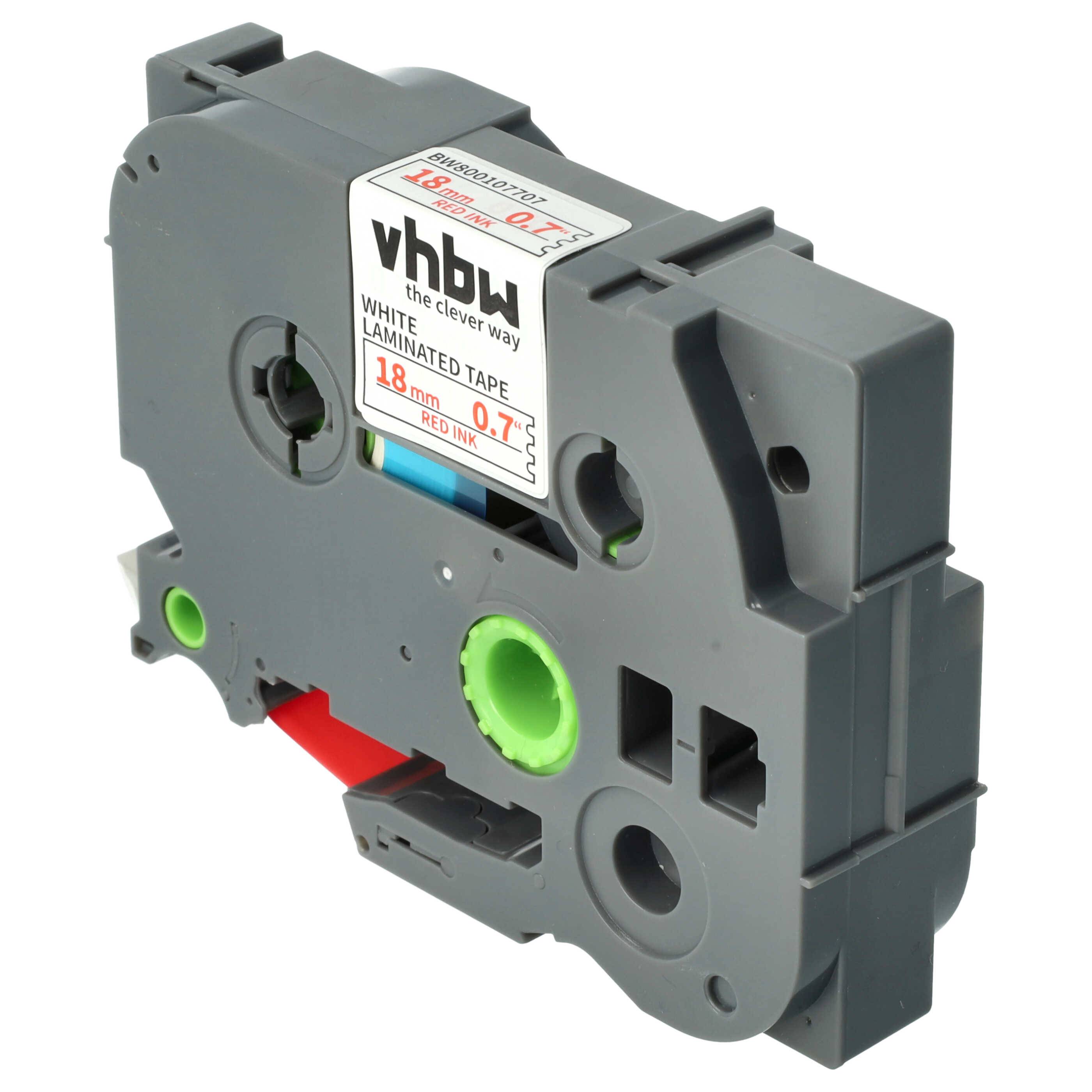 vhbw Schriftband-Kassette kompatibel mit Brother PT H 500 Li, P 700, 9700 PC, 9800 PCN, E 500 VP, H 500 Etiketten-Drucker 8m x 18mm Rot auf Weiß