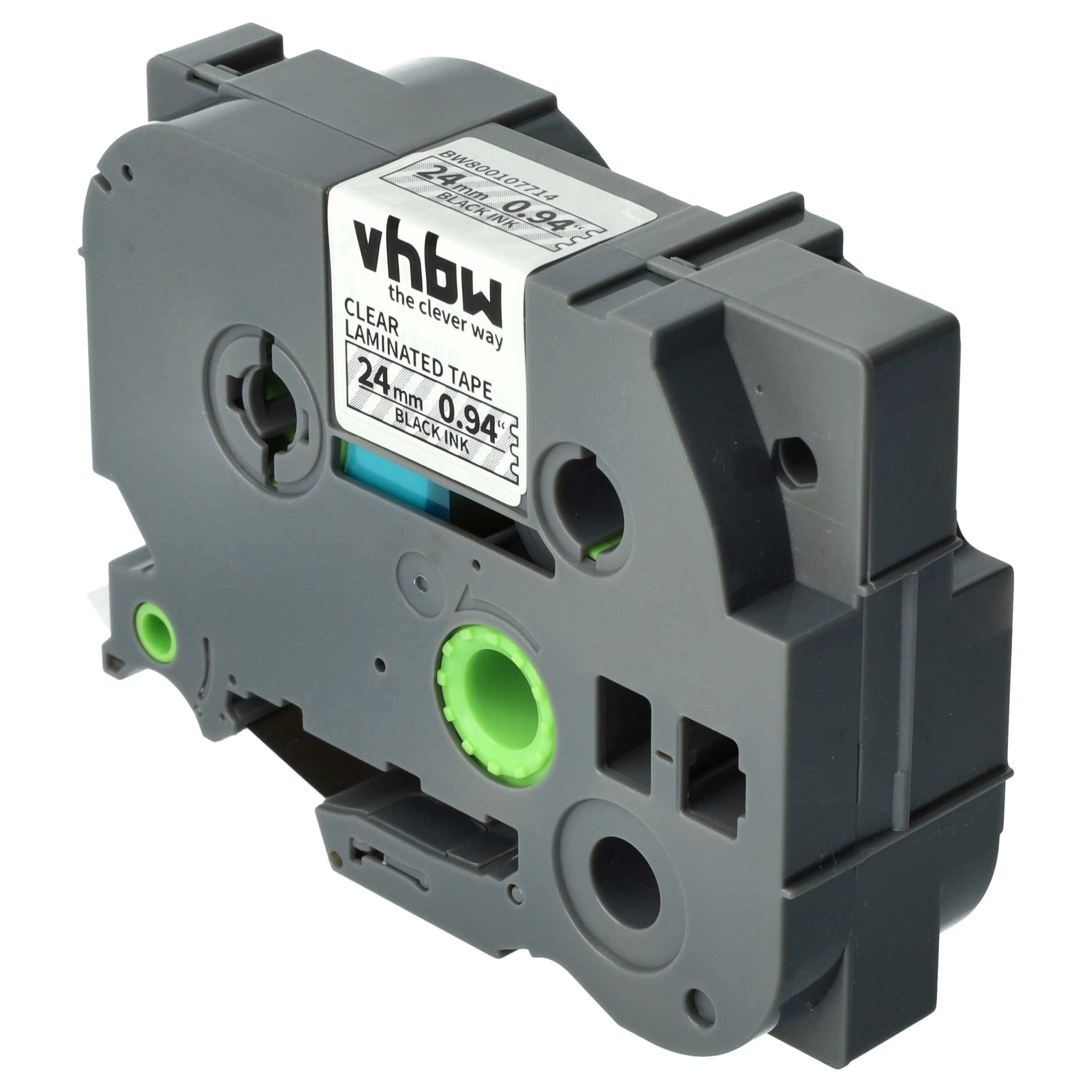 vhbw Schriftband-Kassette kompatibel mit Brother PT 2470 | 2460, 2450, 2450 CC, 2450 DX Etiketten-Drucker 8m x 24mm Schwarz auf Transparent