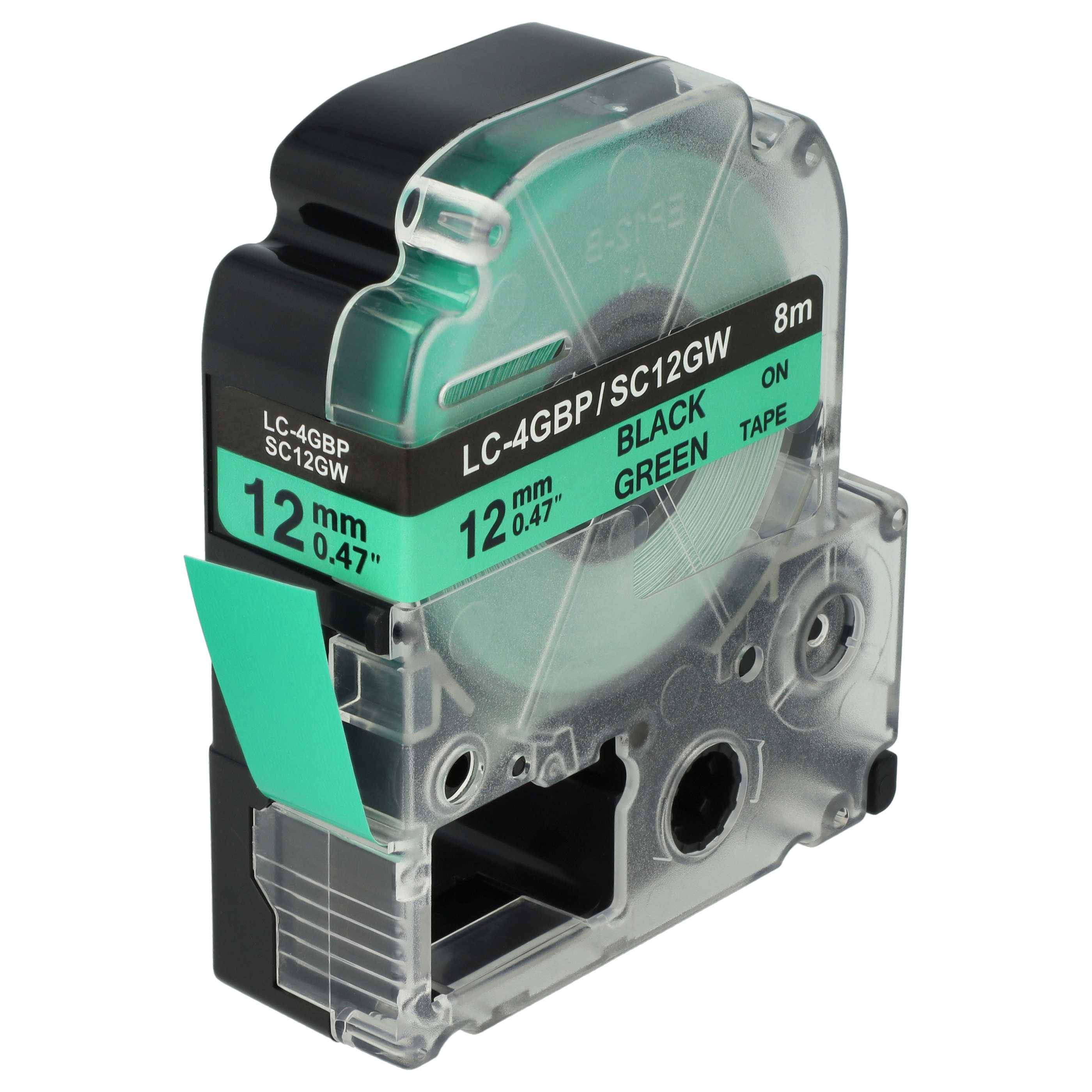 vhbw Schriftband-Kassette kompatibel mit KingJim SR3900C | SR150, SR3700P, SR330, SR300TF, SR180, SR230C Etiketten-Drucker 8m x 12mm Schwarz au