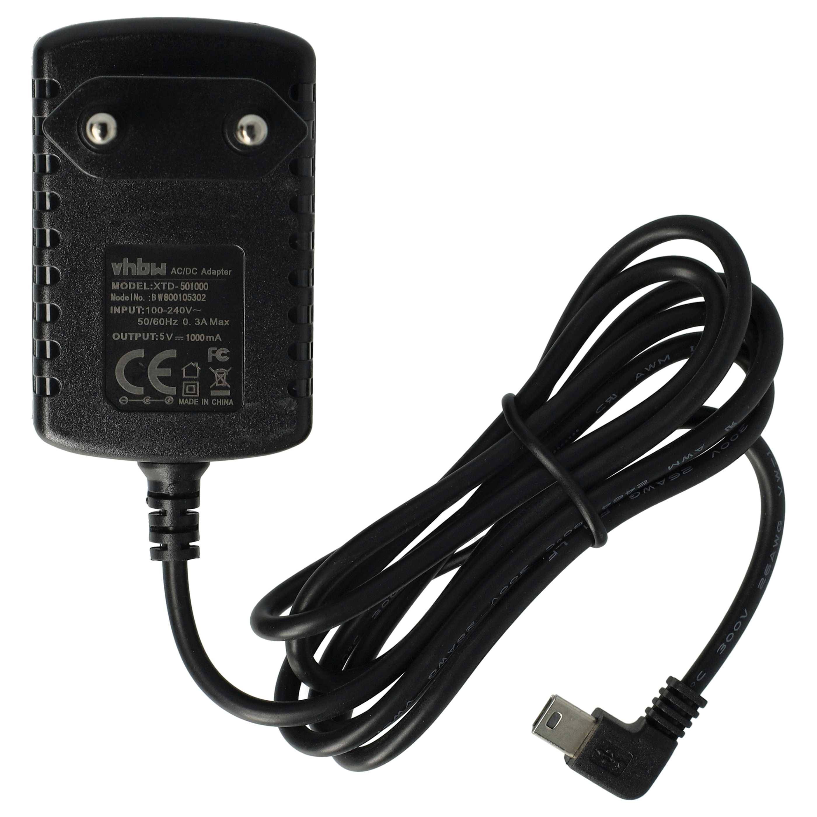 vhbw Mini-USB Ladegerät Universal Ladekabel mit Netzstecker 1,0 A / 5V, gewinkelt Schwarz
