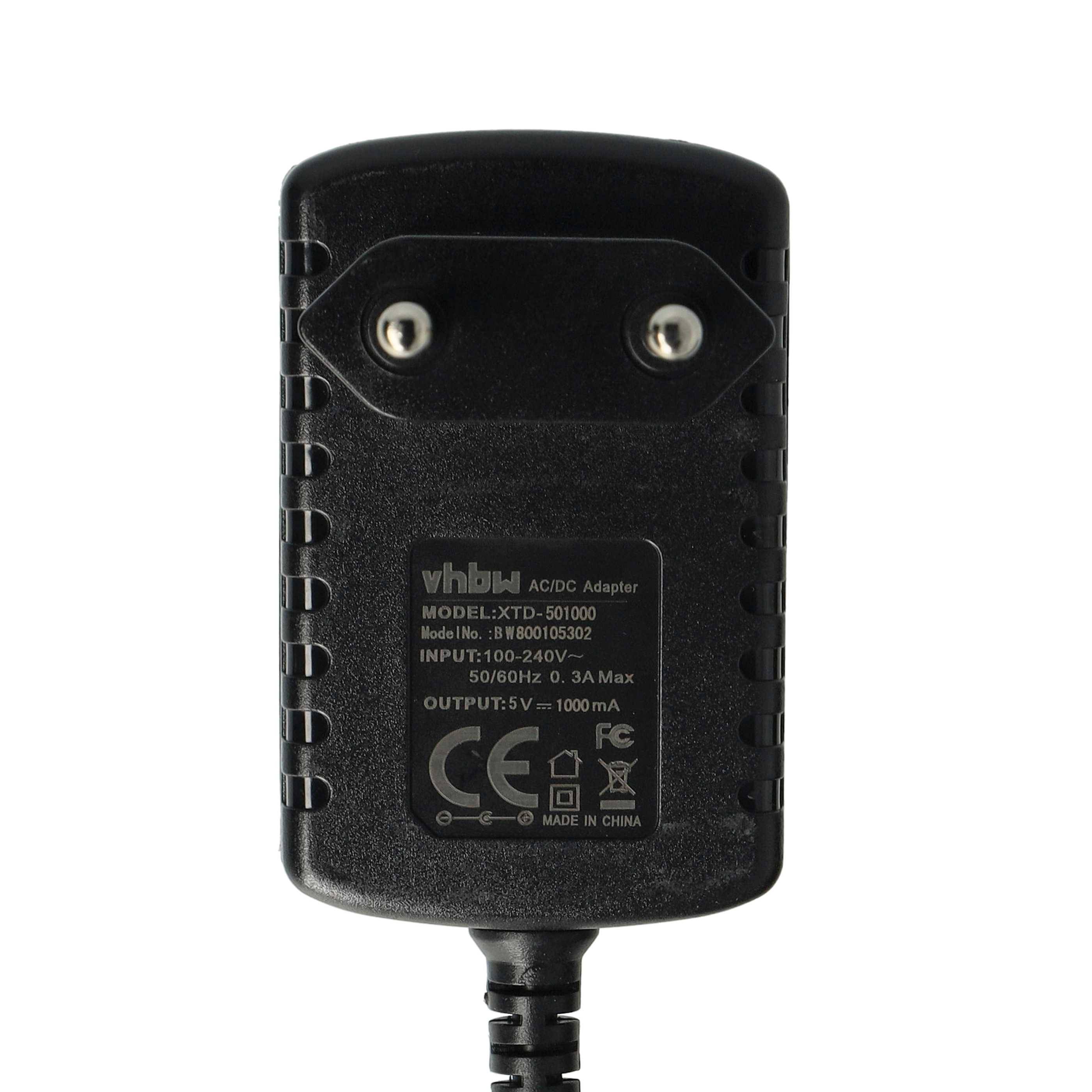 vhbw Mini-USB Ladegerät Universal Ladekabel mit Netzstecker 1,0 A / 5V, gewinkelt Schwarz