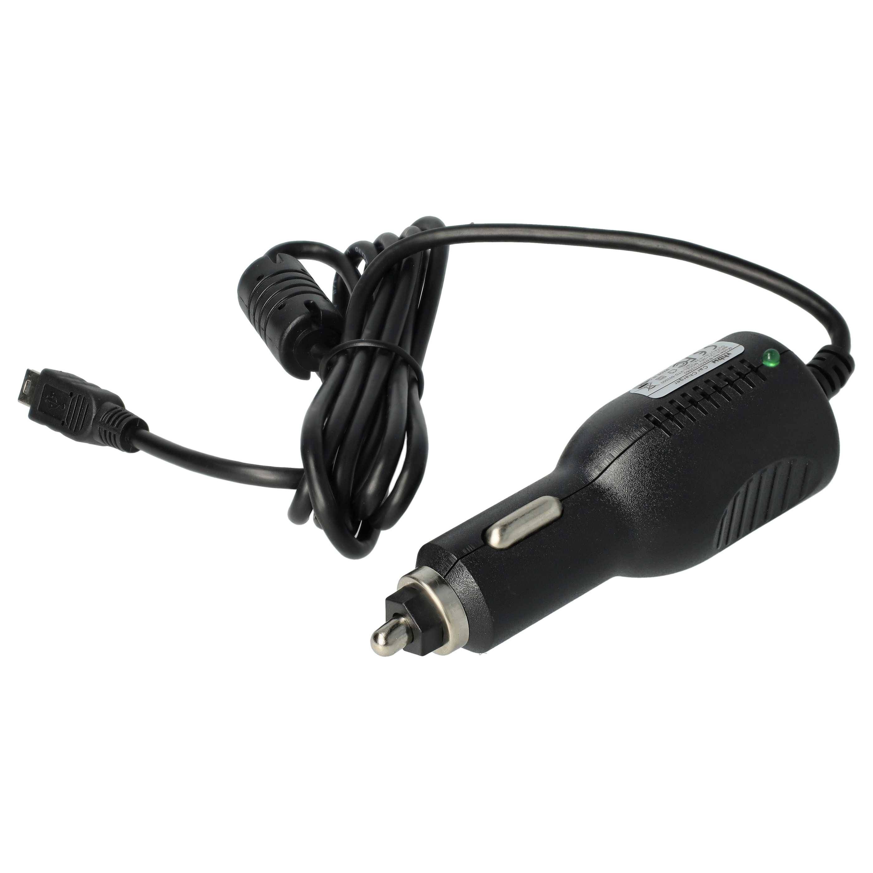 vhbw Autoladekabel kompatibel mit A-Rival CarCam | CarCam One, CarCam Small - integrierte TMC Antenne Schwarz 90 cm, Mini-USB 12V Zigarettenanzünder