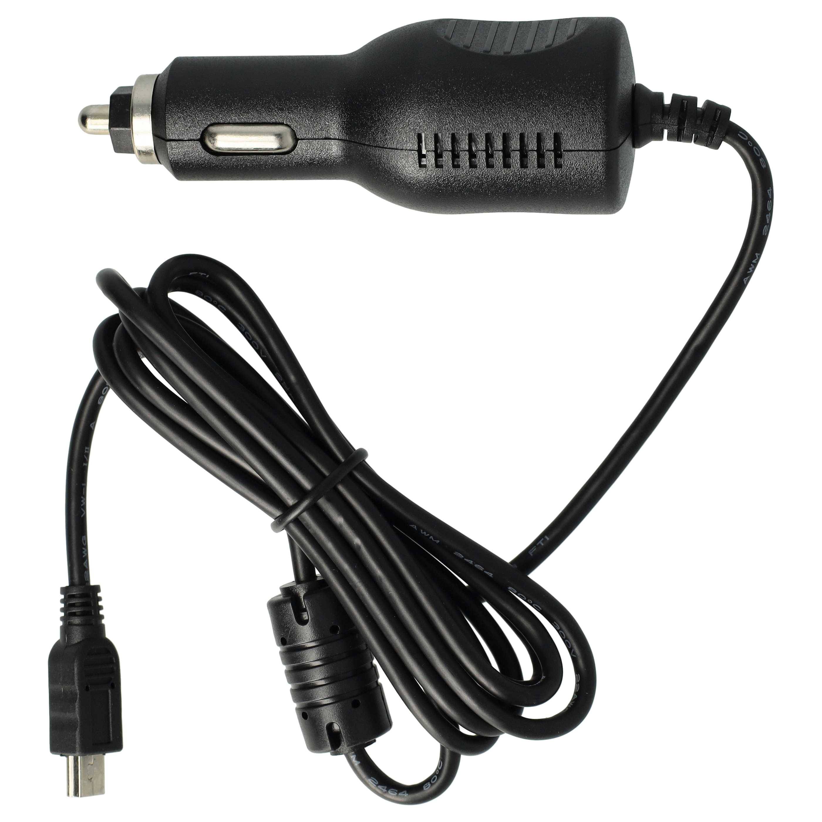 vhbw Autoladekabel Mini-USB 12V Zigarettenanzünder Adapter 2.0 A kopmatibel mit Garmin Zumo 340, 340LM, 390, 390LM, 590 - integrierte TMC Antenne